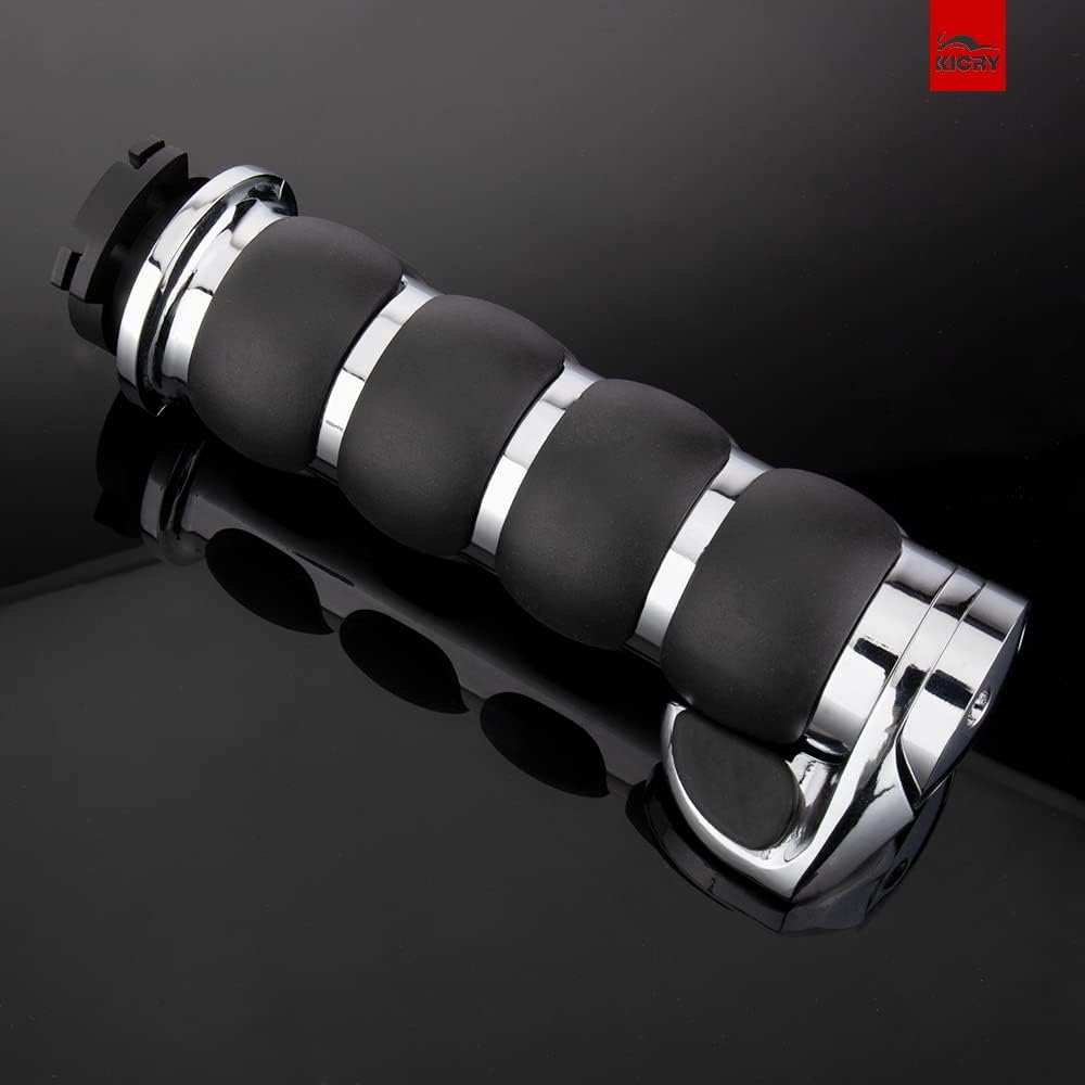 Motorcycle Hand Grips 1 Inch Handlebar Throttle Grips 25MM Chrome Black Aluminum Rubber Compatible with Harley Davidson Dyna Sportster Road King Street Glide Fat Boy Honda Shadow VTX image number 6