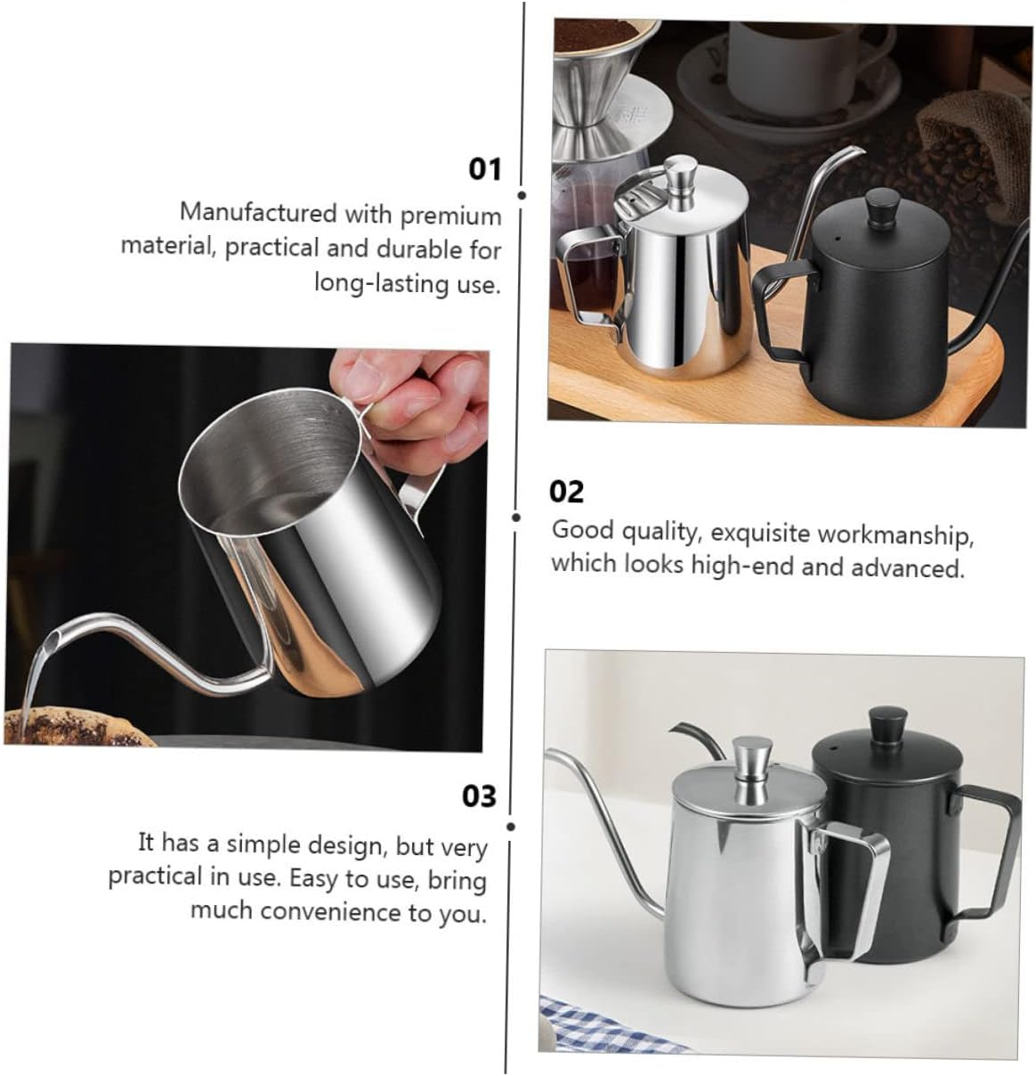 HOLIDYOYO Stainless Steel Coffee Pot Mini Fine Mouth Kettle Espresso Pot for Home Use Lid for Cold Brew Coffee and Daily Use image number 4