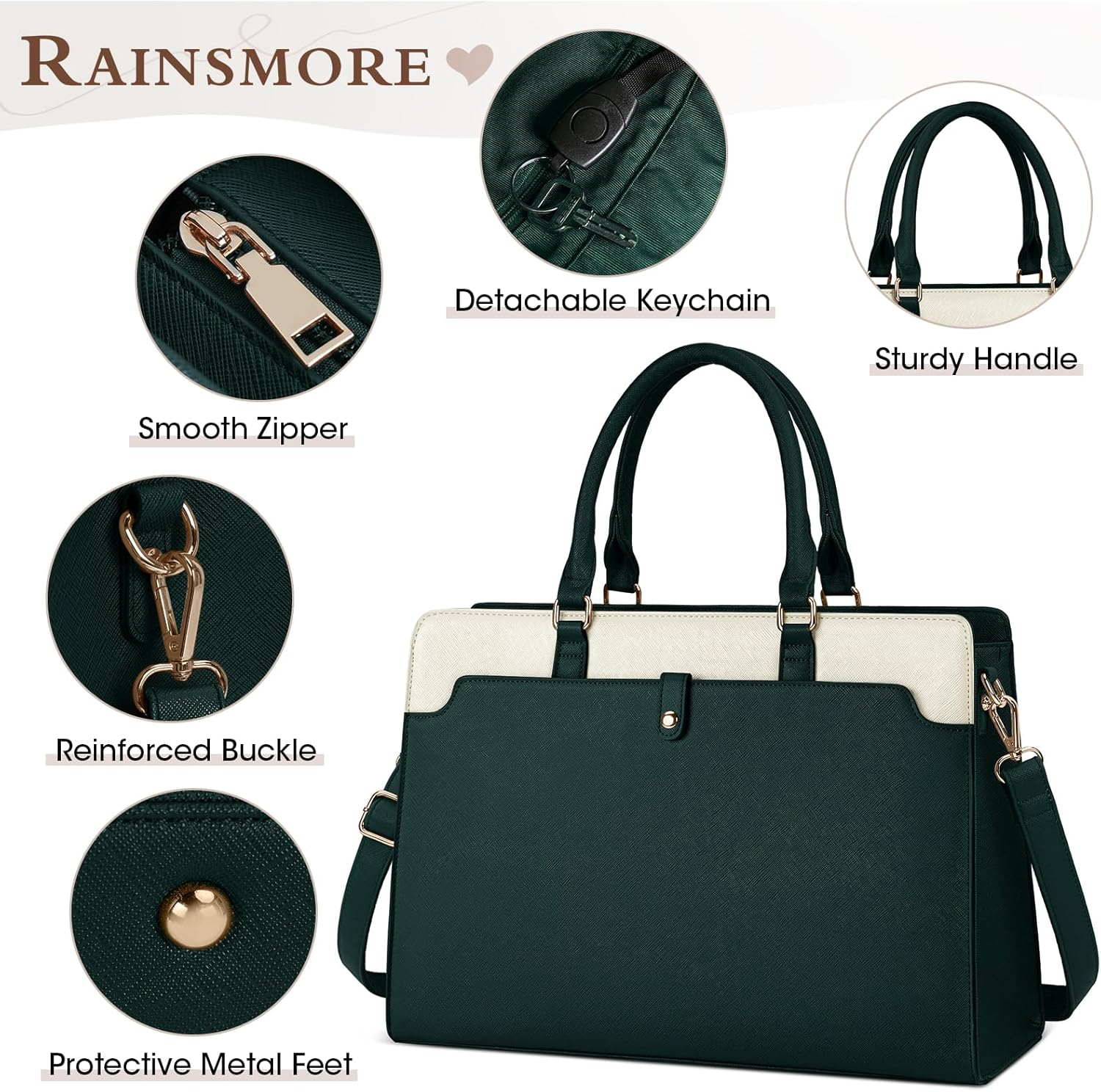 Laptop Bag for Women 15.6 Inch Laptop Tote Bag Leather Work Bag Waterproof Briefcase Business Office Computer Bag Large Handbag Shoulder Bag - Blue image number 6