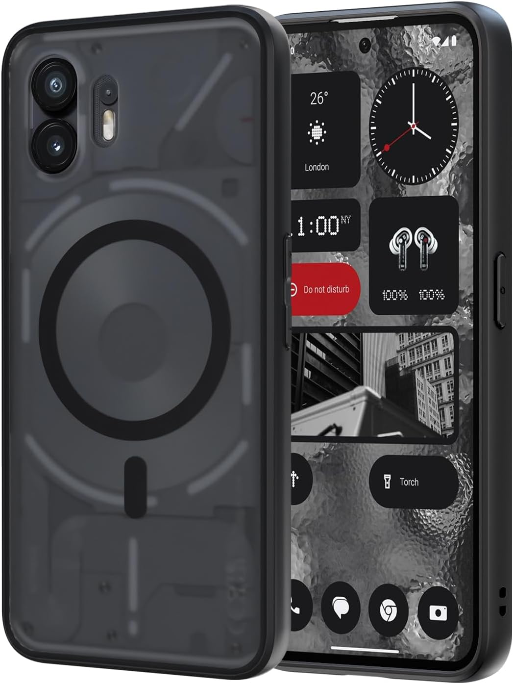 AOMYKE for Nothing Phone (2) Magnetic Mobile Phone Case for Nothing Phone (2) [Compatible with Magsafe] Translucent Matte Anti-Fingerprint Scratch-Resistant PC Back + TPU Bumper, Black image number 1