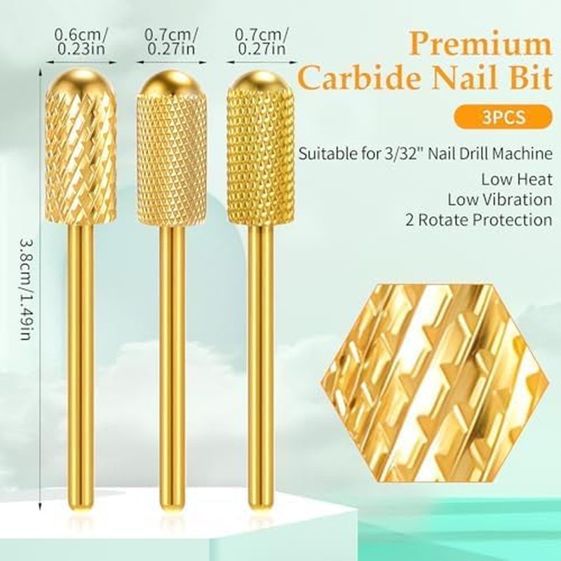 Jerssamy Nail Drill Bit Set,3 Pcs Safety Bits for Nails Drills,Carbide Nail Drills Bits for Manicure Pedicure Cuticle,Smooth round Nails Drill Bit(Xc & M & XF Gold) image number 5