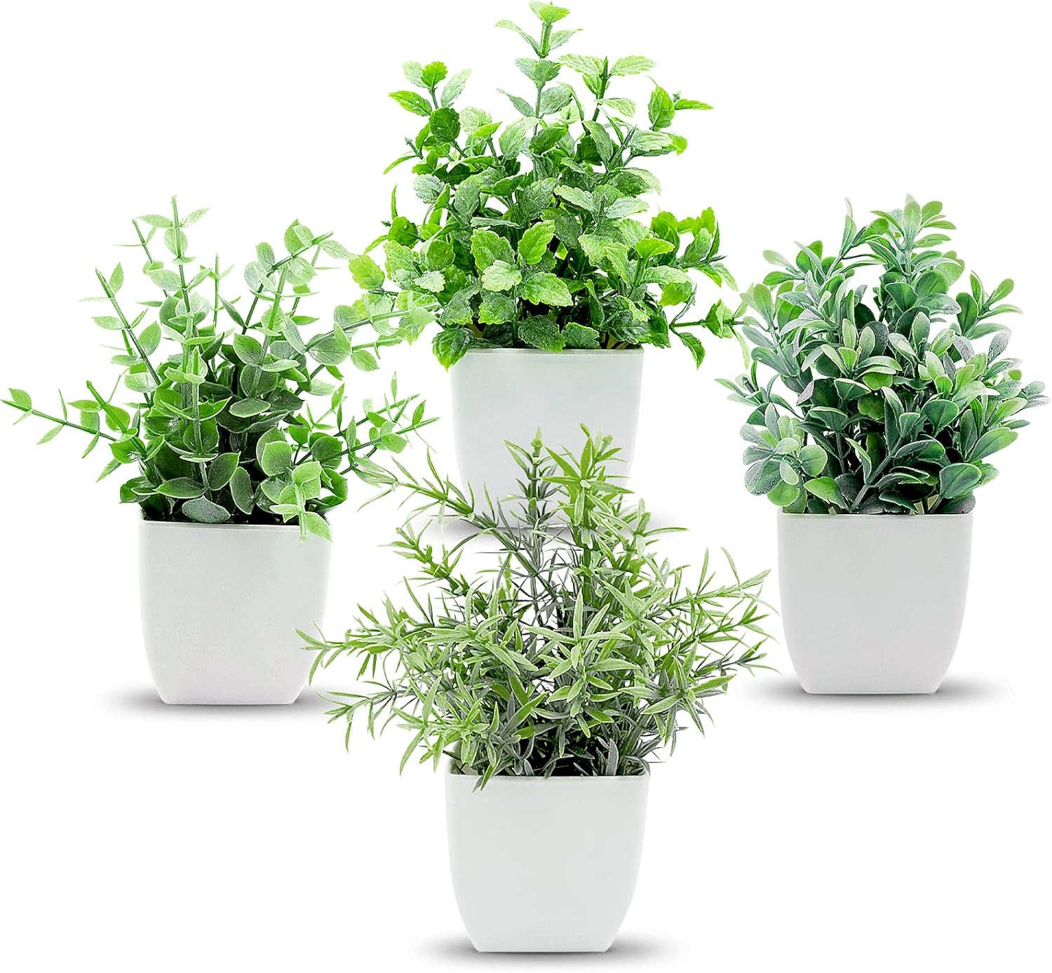 4 Pack Small Potted Fake Plants Artificial Eucalyptus Plants in Pots for Home Decor Faux Plant Indoor Frosted Plastic Planter for Office Bathroom Desk Room Greenery Decoration image number 3