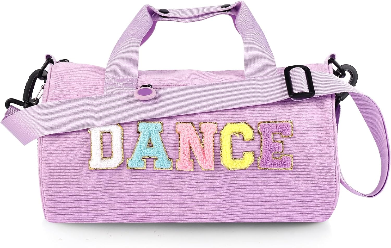 Dance Ballet Bag for Girls Sport Gym Duffle Bags Overnight Travel Bags Fun Dance Corduroy Chenille Letter Bag for Dancers, Purple, Dance Bag