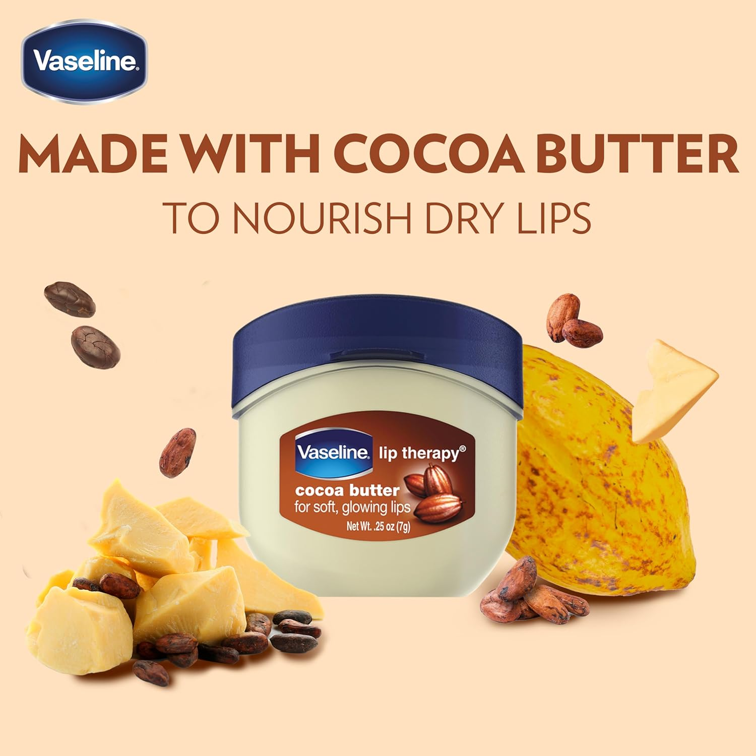Vaseline Lip Therapy Tub 7G Ideal for Instantly Soft Smooth Lips Cocoa Butter Fast-Acting Nourishment with Petroleum Jelly and a Cocoa and Vanilla Scent. image number 1
