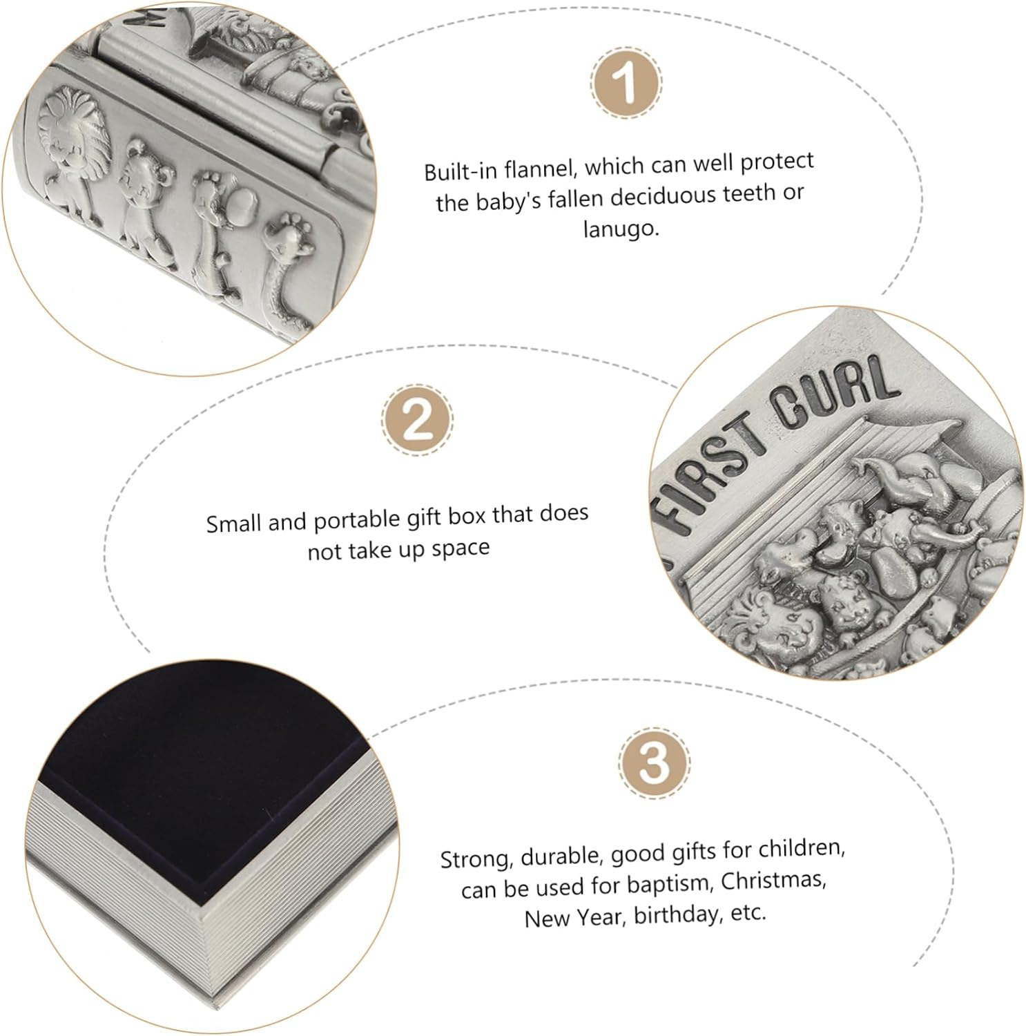 2Pcs Metal Tooth Boxes for Boys and Girls Keepsake First Tooth Storage Box Cases for Born Memory image number 5