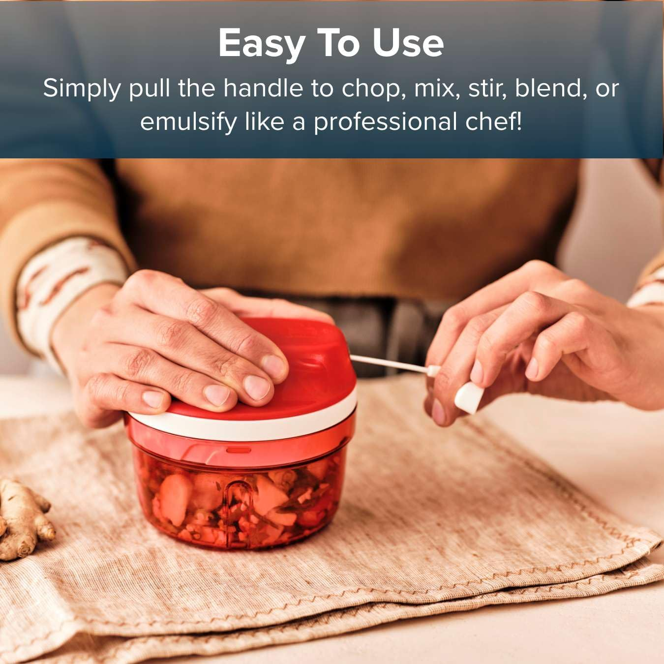 Tupperware Supersonic Mini Chopper 300Ml Capacity Manual Food Processor - Kitchen Aid for Chopping Herbs, Nuts, Garlic, Vegetables image number 3