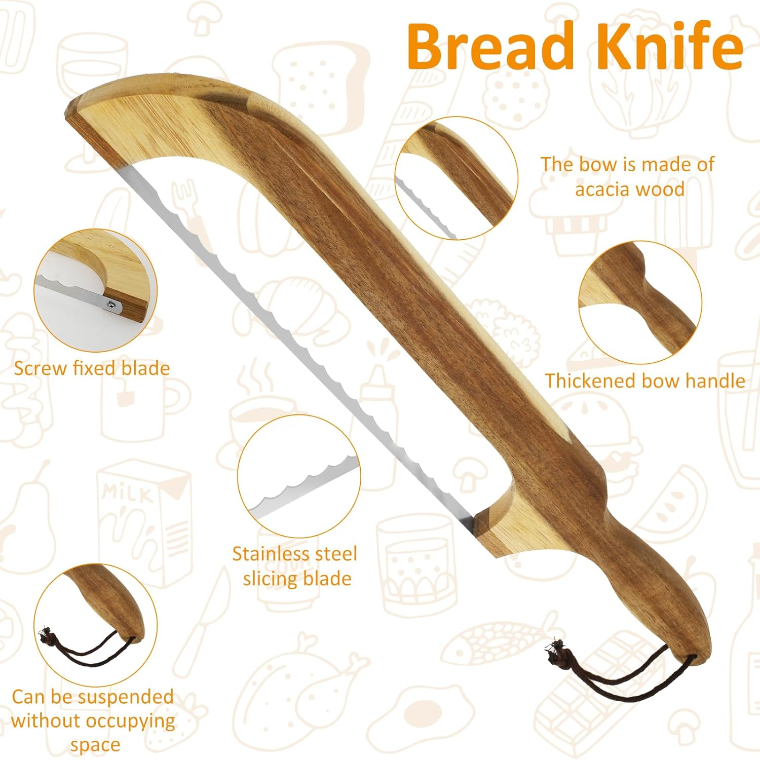 Sourdough Slicer Knife, Bread Bow Slicer, Stainless Steel Bread Cutting Tool, Food Grade Bread Slicer with 2 Spare Blade + 2 Knife Guards for Sourdough Loaf Baguettes Bagels image number 6