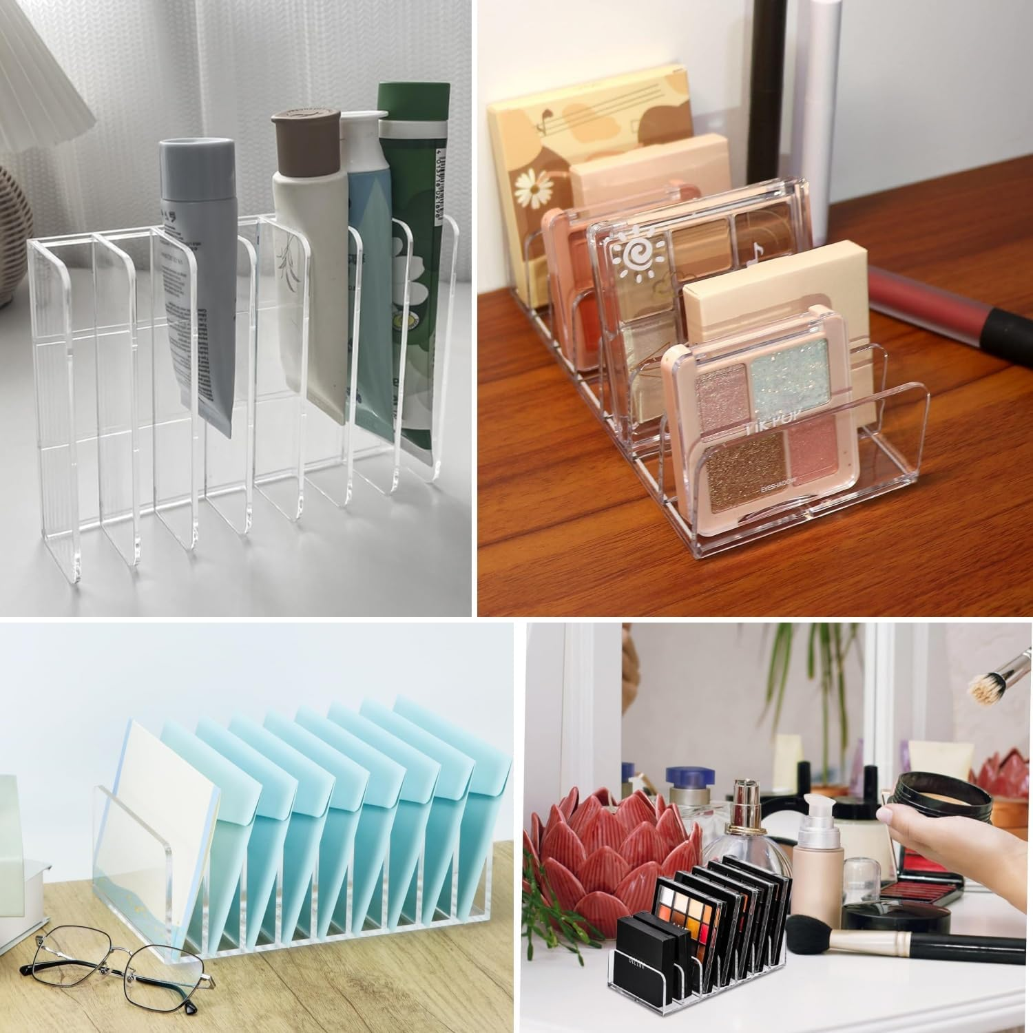 Taicols Stackable Clear Plastic CD Holder, CD Rack DVD Storage, DVD Transparent Storage Box, CD Display Rack Holds Acrylic DVD/CD Holder 7 Grid Holder Hold up 7 to 14 Standard CD Organization (Large) image number 3