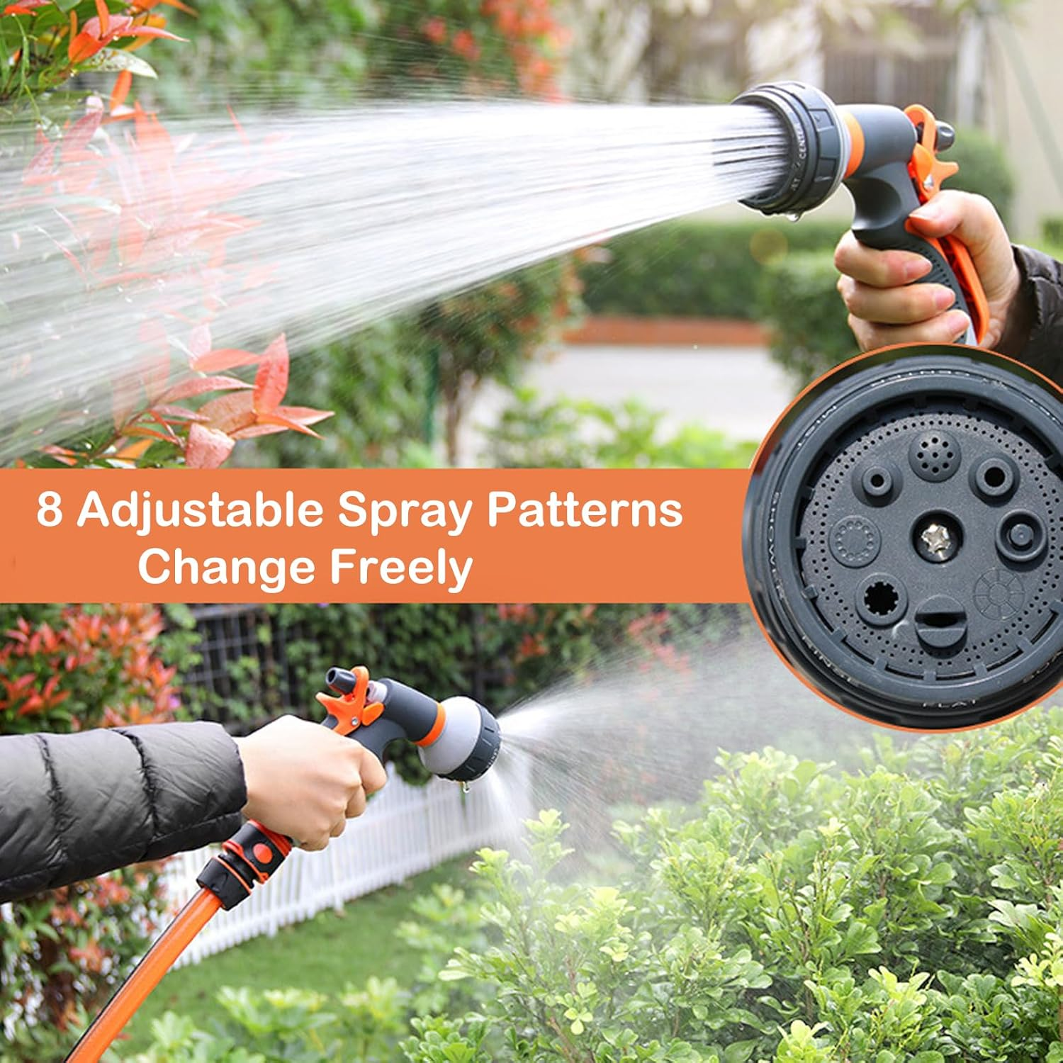 YUENTOEN Garden Hose Nozzle, Water Spray Nozzle with 8 Adjustable Watering Patterns, Garden Hose Nozzles & Spray Guns, Hose Nozzle Suitable for Washing Car, Watering Plants, Washing Pets and Home Use image number 5