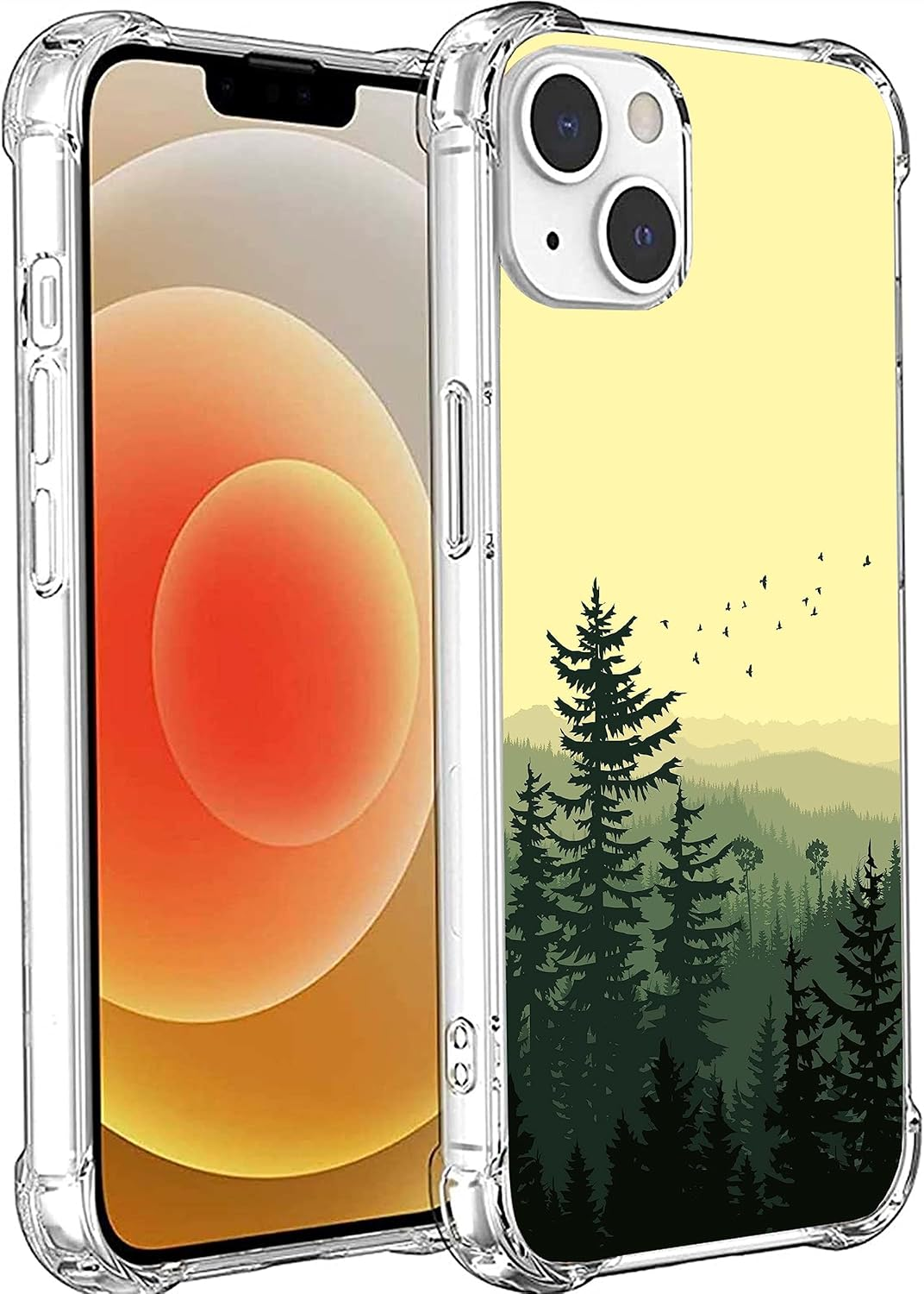 Green Forest Birds Case Compatible with Iphone 13, Minimalist Aesthetic Trees Case for Iphone 13, Trendy TPU Phone Case Cover image number 3