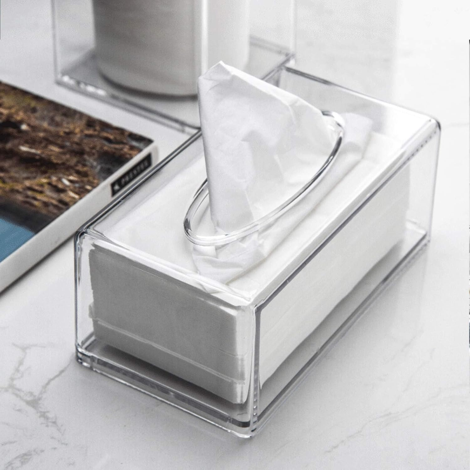 Tissue Box Transparent Acrylic Facial Tissue Dispenser Box Cover Holder Storage Case Clear Rectangle Napkin Organizer image number 5