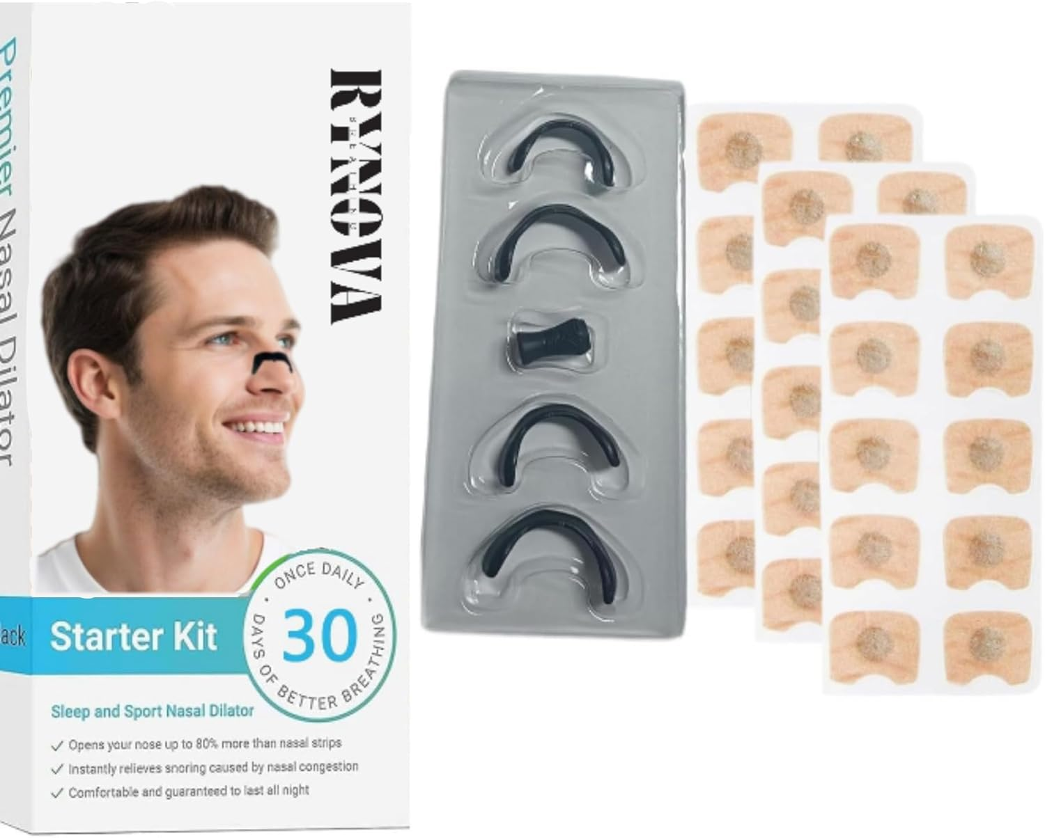 60 Pcs Breathing Nasal Strip Starter Kit (30 Days) - Boost Oxygen Intake, Reduce Snoring, Improve Sleep Quality -Skin Safe Nasal Strips - Extra Strength Snoring Solution (Black) image number 4