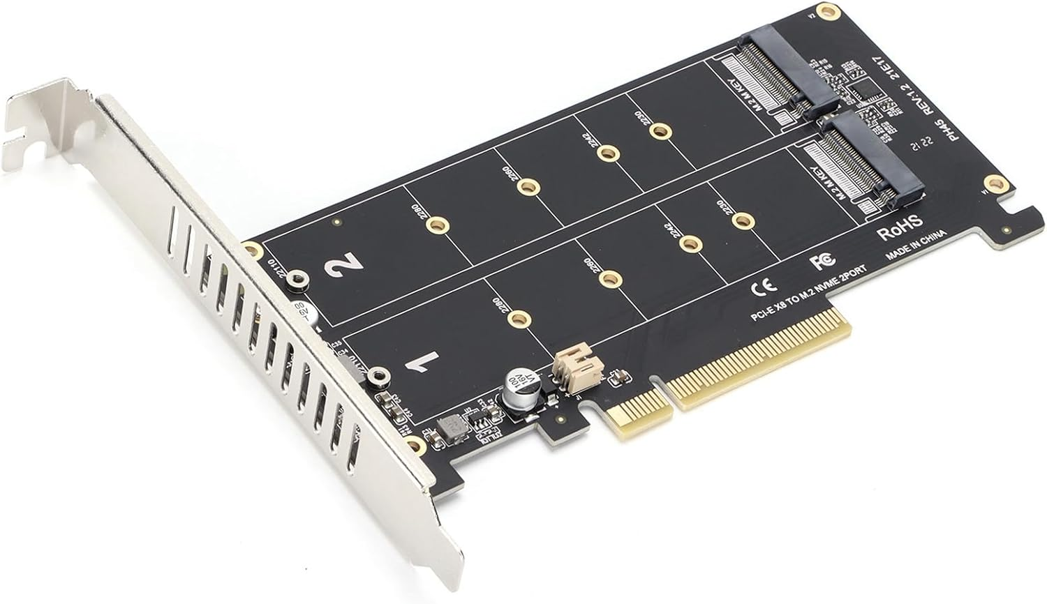 Dual M.2 Nvme SSD to Pcie Adapter Card X8 M Key Hard Drive Converter Reader Expansion Card Supports Split Function X4X4X4 or 4X4 Mode (Ph45) - 2 Port-Ph45 image number 6