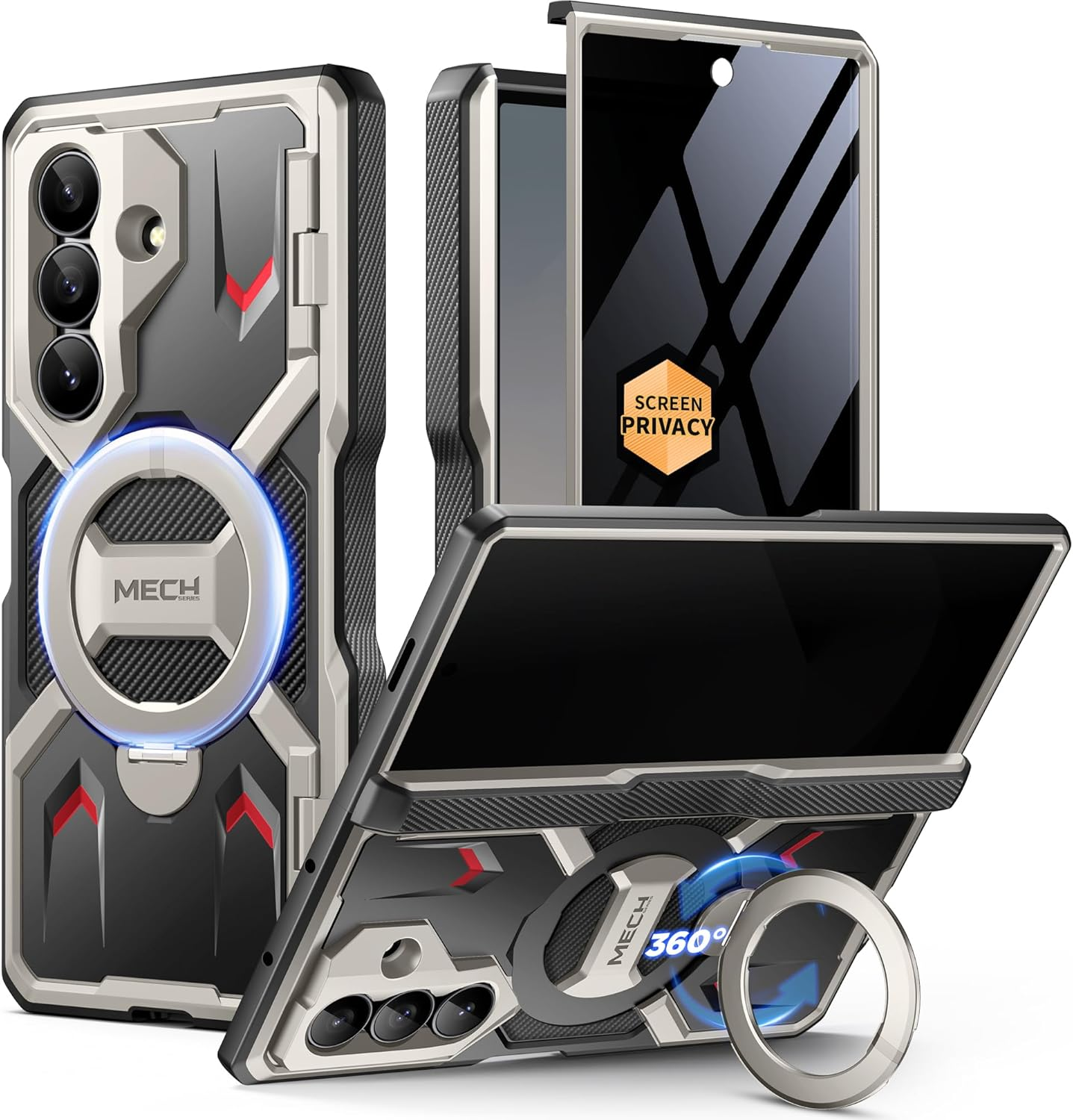 TONGATE 360&deg; Spin Magnetic Stand for Z Fold 7 Case with Privacy Screen Protector, [Compatible with Magsafe] [Anti Spy] [360&deg; Ring Holder] Full-Body Shockproof Case for Samsung Galaxy Z Fold 7, Tigray image number 4