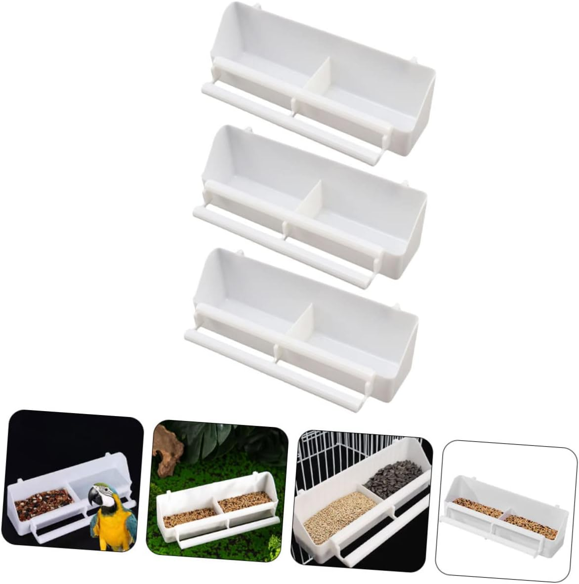 GANAZONO 3Pcs Bird Cage Feeder Trough Parrot Feeding Container Plastic Pigeon Box