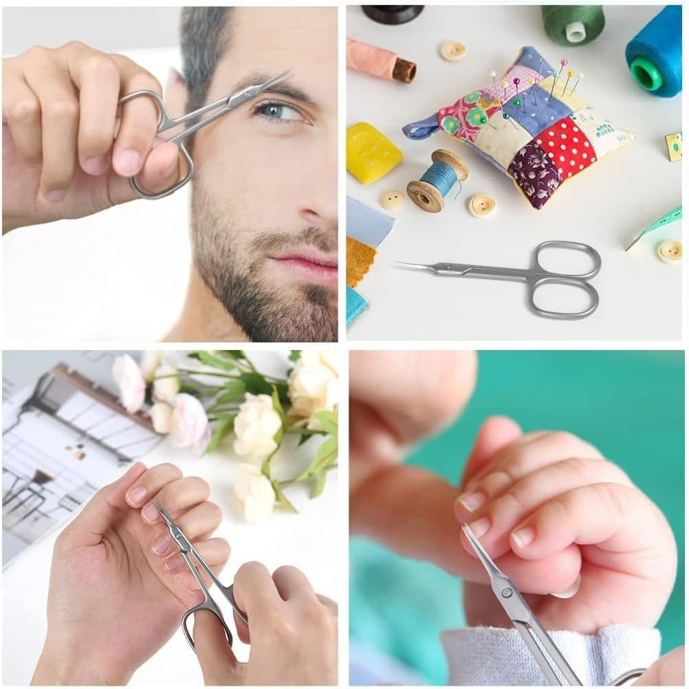 HUATEEN Professional Curved Nail Scissors - Surgical Stainless Steel Cuticle Cutter for Precise Manicure Eyebrows & Eyelashes 4.5Cm Ultra-Sharp Tip Ergonomic Design for Women/Baby/Toenails (Silver) image number 4