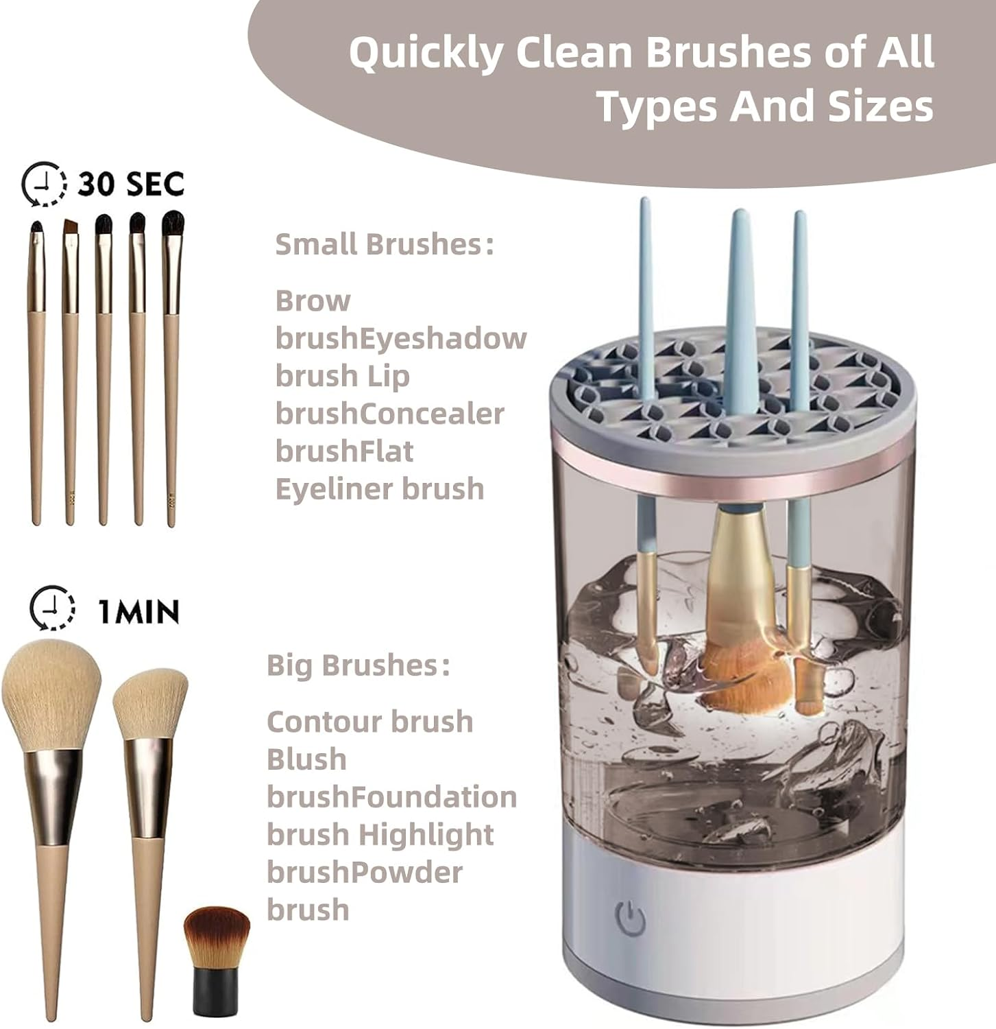 Makeup Brush Cleaner, Electric Brush Cleaning Device Dryer, 7000RPM USB Fast Electric Automatic Brush Cleaner, Clean Multiple Makeup Brushes at the Same Time image number 2