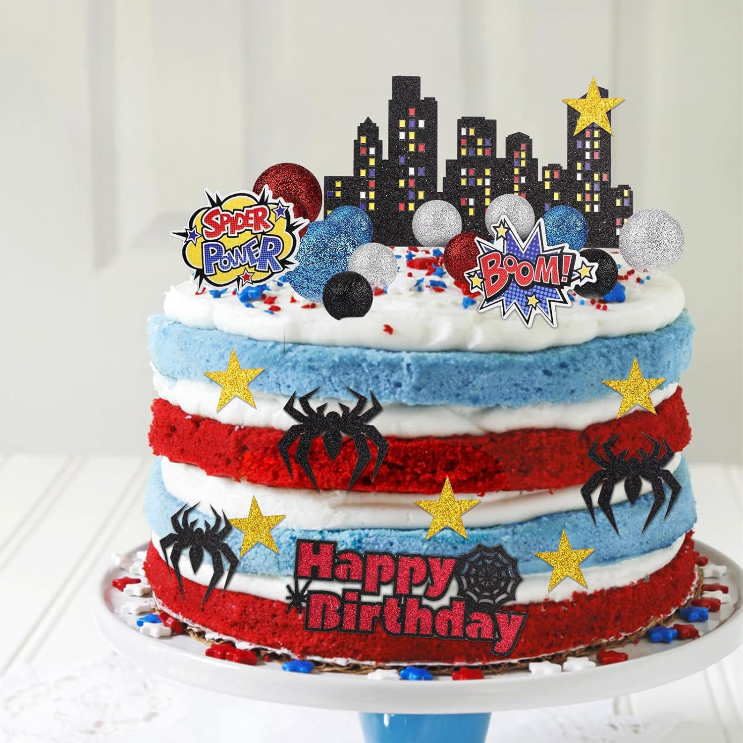 38Pcs Spider Theme Cake Toppers, Spider Cake Decorations Foam Balls Happy Birthday Spider Web Decorations for Boys Men Birthday Baby Shower Spider Theme Parties image number 4