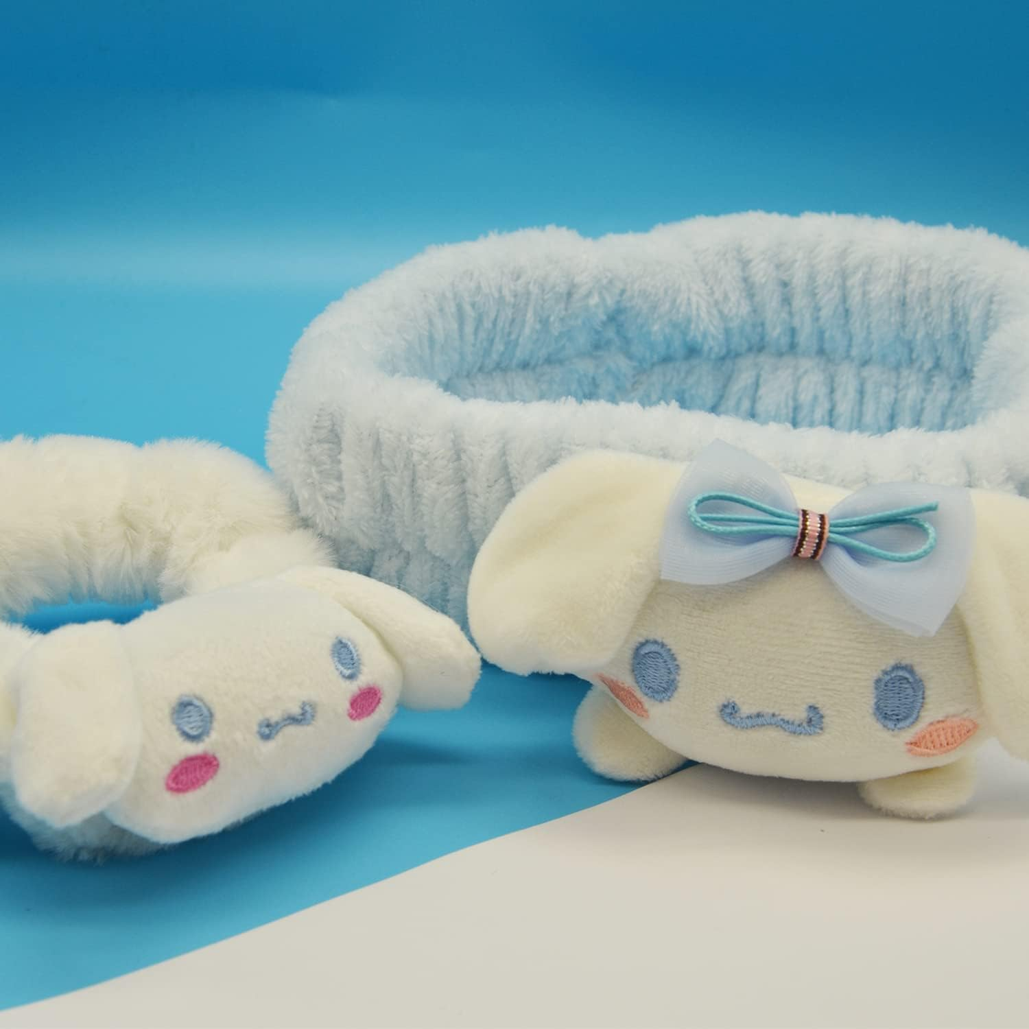 Cin 2 Pcs Hair Band and Hair Tie Kawaii Headband Cartoon Hair Clips Hair Accessories Character Coral Hair Band Gift Hair Coral Fleece Head Wraps Elastic Band for Girls Women - Fg+Fs-Cin image number 5