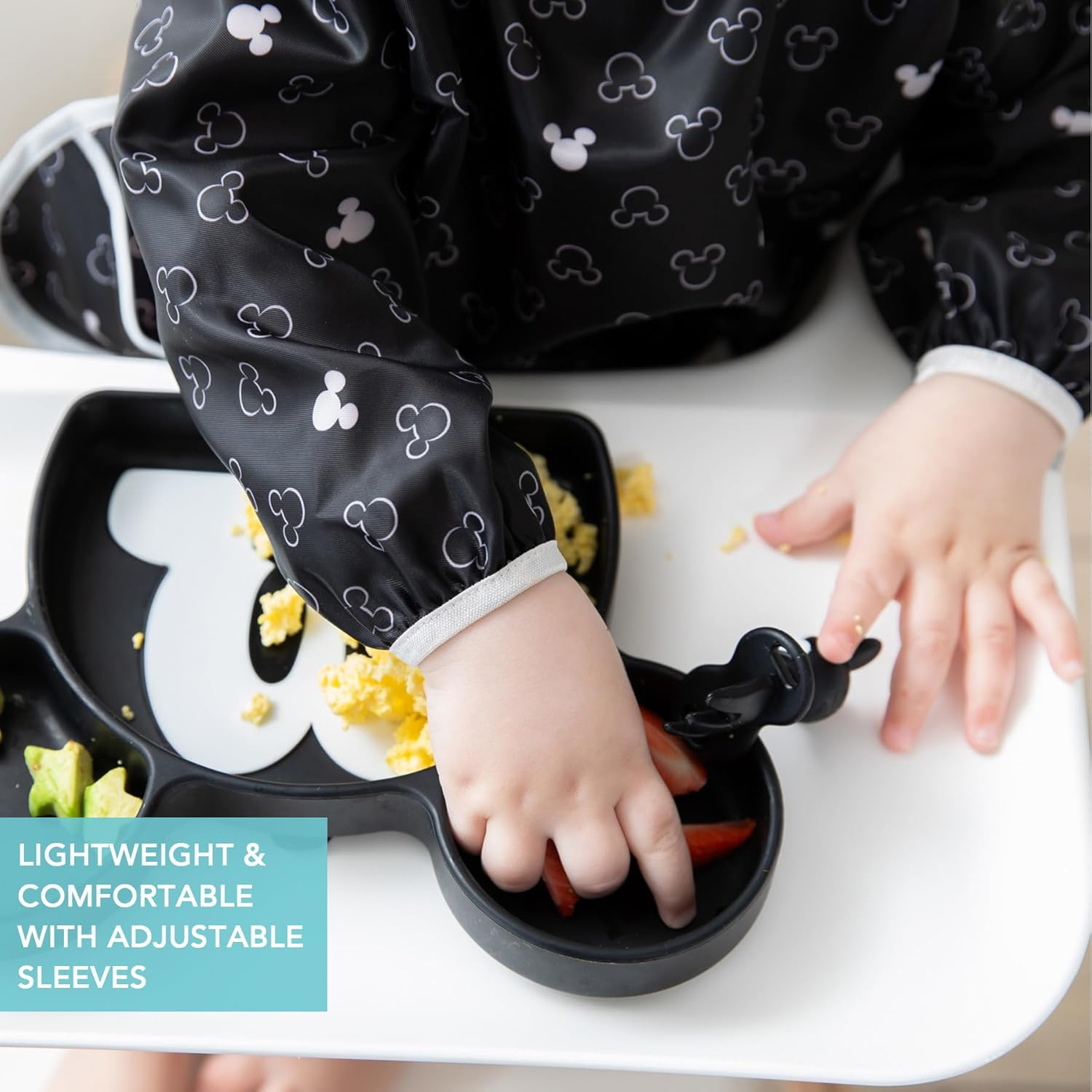 Bumkins Disney Bibs, Baby and Toddler Girls and Boys 6-24 Months, Long Sleeve, Essential Must Have for Eating, Feeding, Mess Saving Lightweight Waterproof Fabric Sleeved Smock, Mickey Mouse Icon image number 1