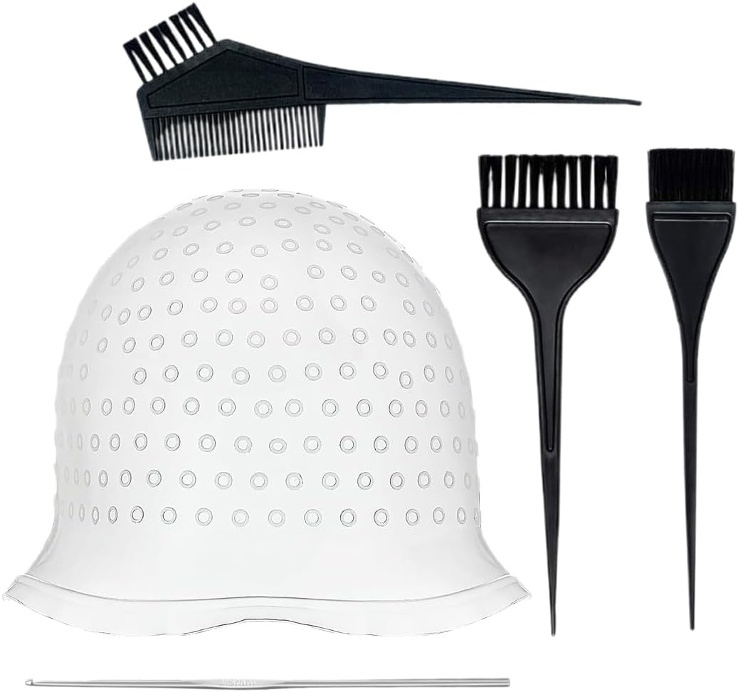 OUDQFCJ Silicone Highlight Cap, Highlight Cap, Hair Dyeing Highlighting, Silicone Highlight Hood Set Highlights Hood with Brushes and Needle for Women and Girls Blowing image number 4