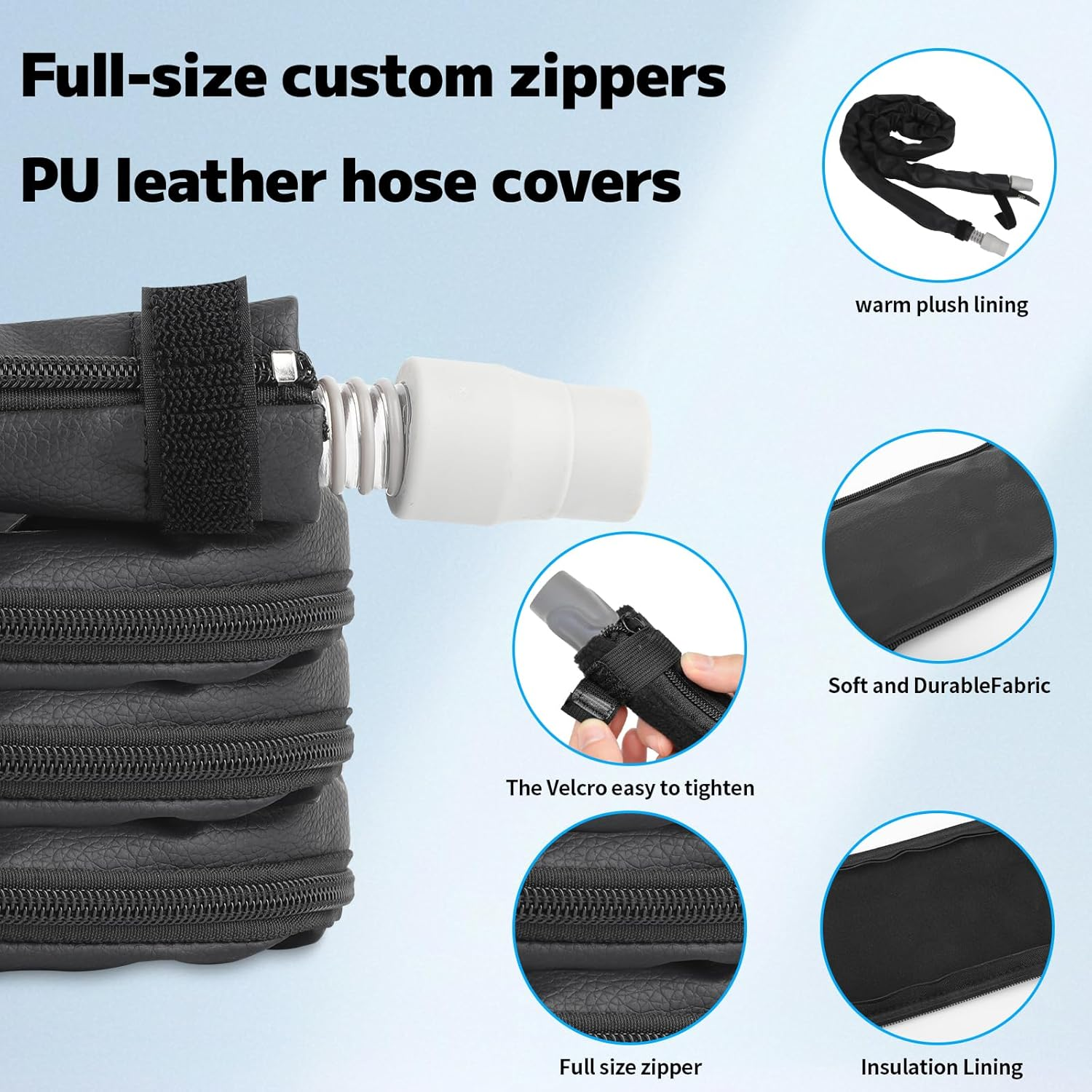 6.3Ft CPAP Hose Cover for Resmed Climatelineair Airsense 10 & 11, Waterproof CPAP Hose Cover, Double-Sided Wrap Full Zipper,Universal Heated Tubing Protection and Prevent Condensation Cover image number 5