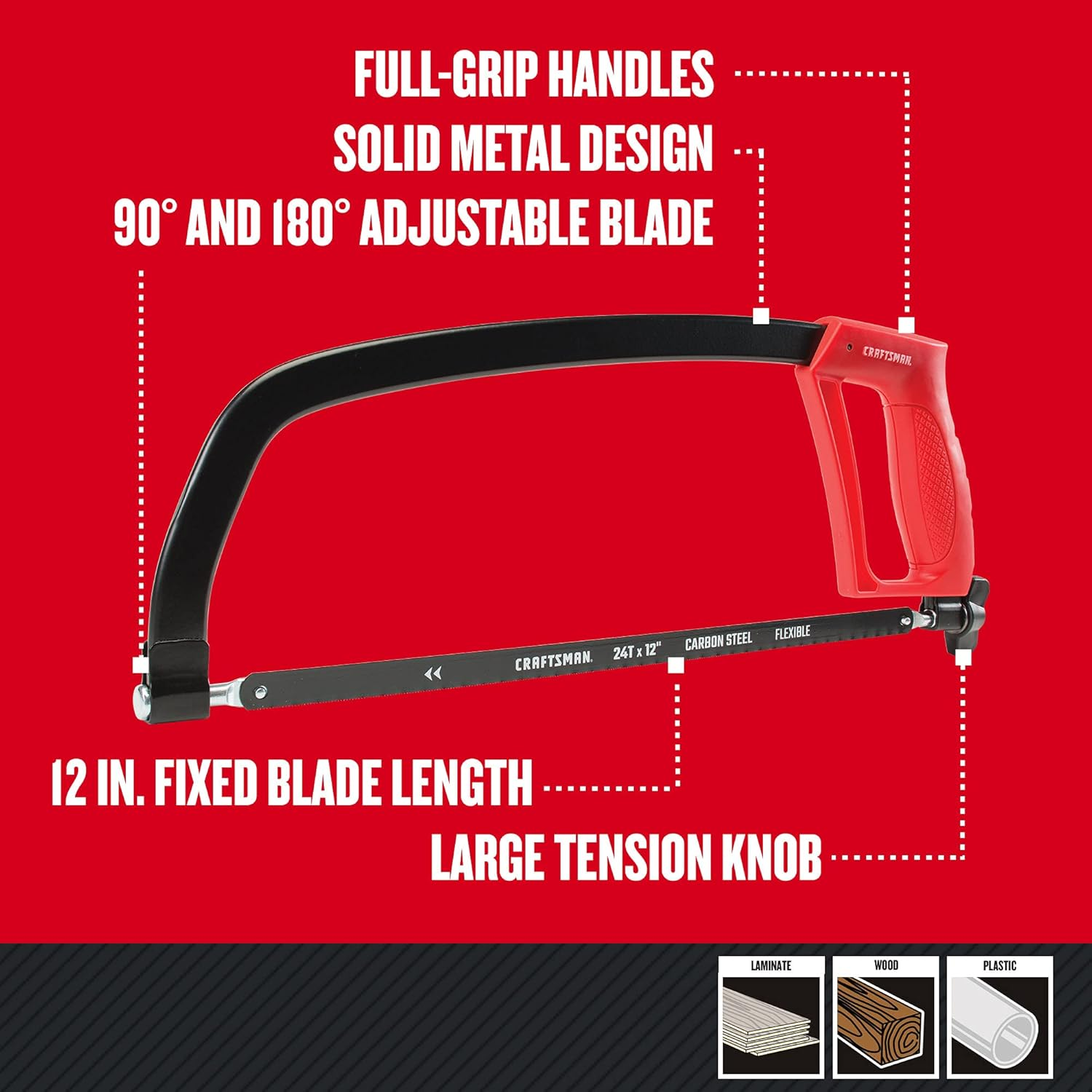 CRAFTSMAN Hand Saw, 12-Inch Hacksaw (CMHT20138) image number 4