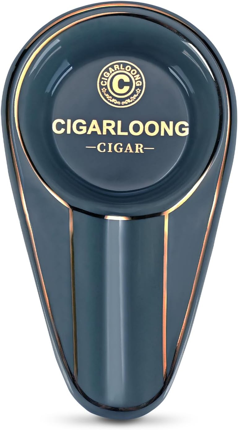 Cigar Ashtray Ceramics Single Slot Portable Travel Pocket Ashtray for Men,Dark Blue - Dark Blue image number 4