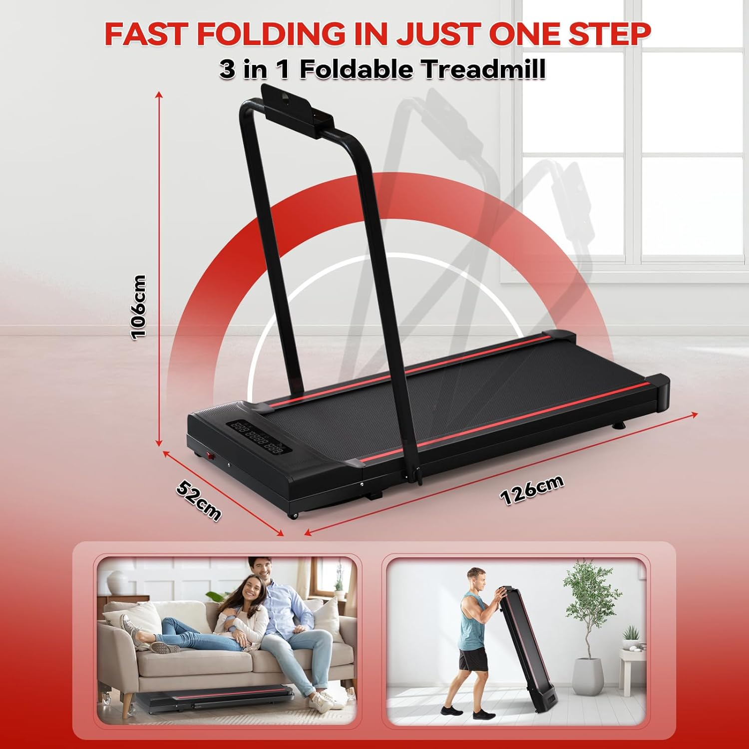 Under Desk Treadmill, Portable Treadmills for Home, 3 in 1 Foldable Walking Pad image number 2