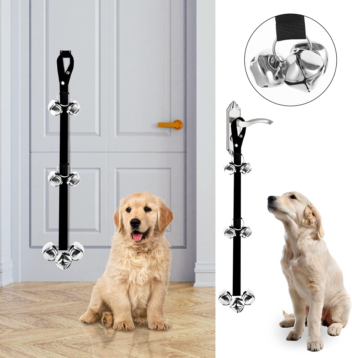 Dog Doorbells Dog Bell Puppy Potty Training Doorbells Adjustable Door Press Bell for Hanging on Door Knob, Training Your Puppy Easily with 7 Large Dog Training Bells Clear Ring image number 5