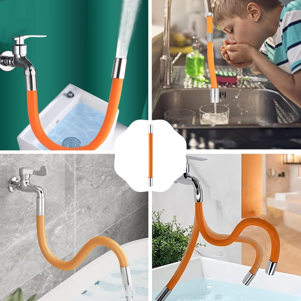 Changyeah 20 Cm Flexible Water Tap Extender, 360&deg; Free Rotating Foaming Splash-Proof Sink Hose,Multipurpose Connector Kitchen Faucet Extender Kit (Orange)