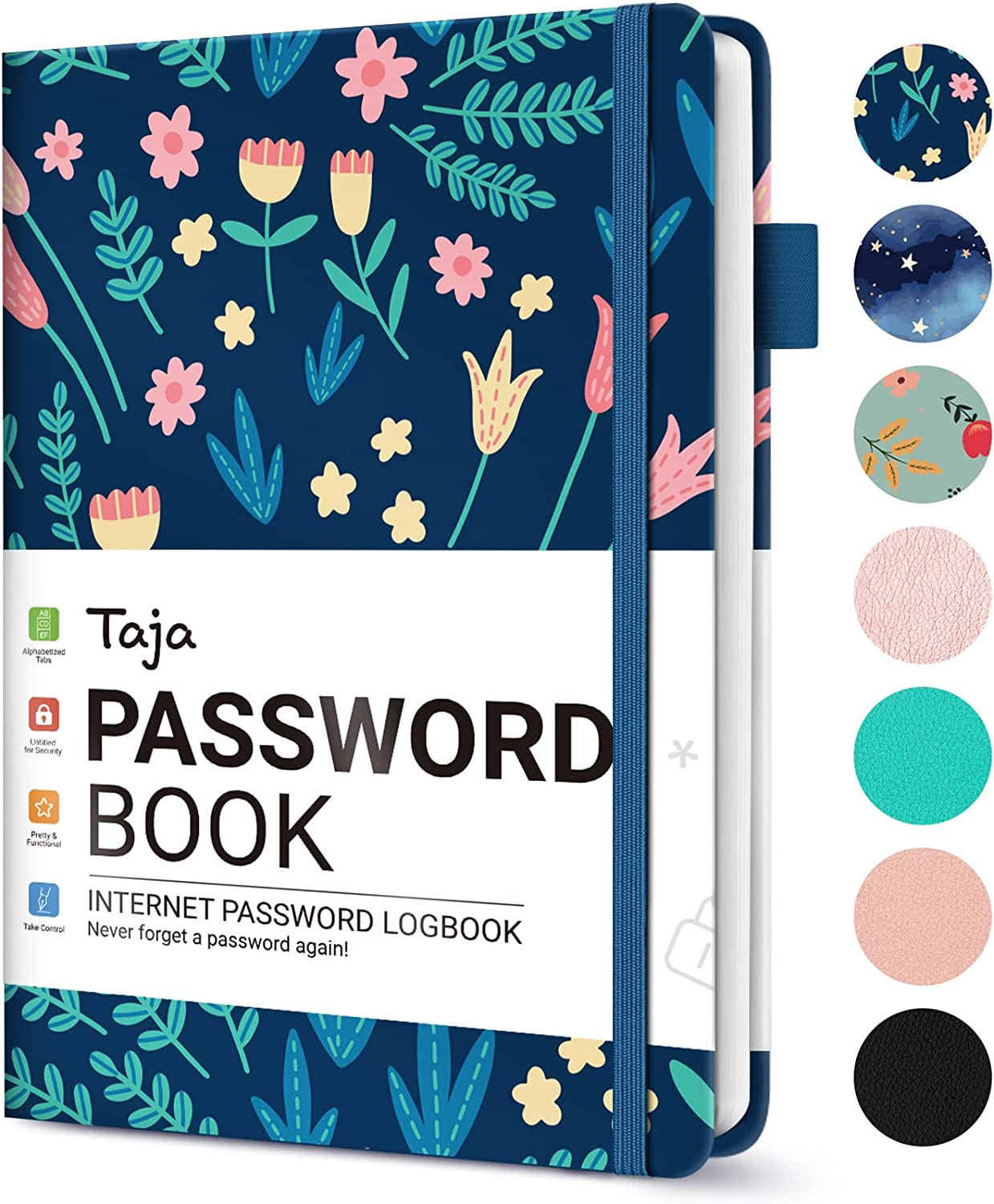 Taja Password Keeper Book with Alphabetical Tabs，Small Password Books for Seniors, Password Notebook for Internet Website Address Log in Detail, Password Logbook to Help You Stay Organized - Flower