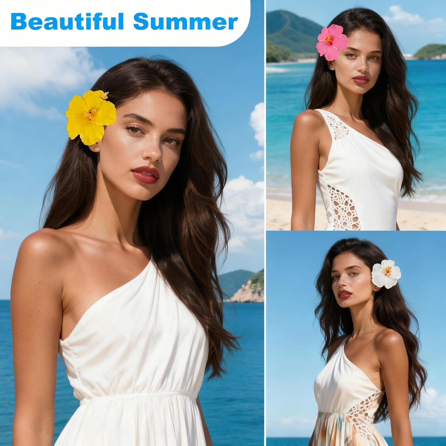 OJIOUI Hawaiian Flower Hair Clips for Women 4 Pcs Hibiscus Hair Clip Artificial Flower Hairpin 3.5 Inch Floral Hair Barrettes for Summer Vacation Beach Holiday image number 1