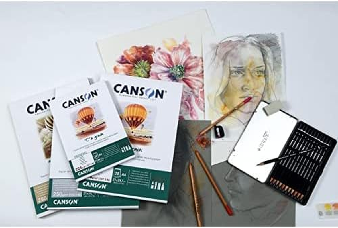 Canson C &Agrave; Grain A5 224G White Drawing & Sketching Paper Pad, 30 Sheets, Fine Grain Texture, Glued on Short Side, Ideal for Professional Artists image number 2