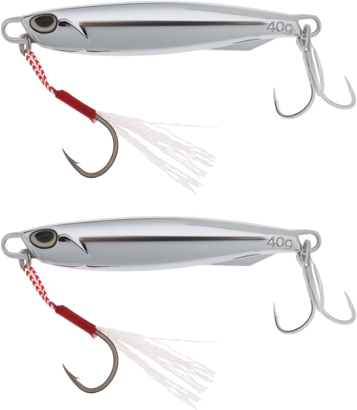 YINETTECH 2Pcs 40G Fishing Lure Metal Casting Jig with Trebles Hooks Metal Fishing Lure for Mackerel Cod Bass Sea Freshwater Fishing Chrome image number 5