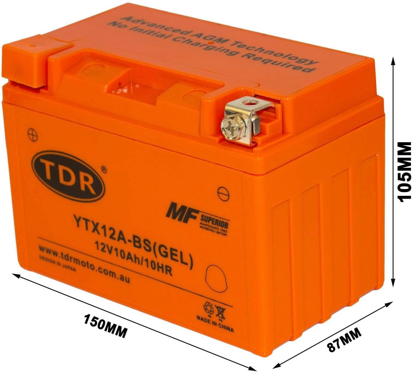 TDR YTX12A-BS 12V 10Ah GEL Motorbike Battery image number 6