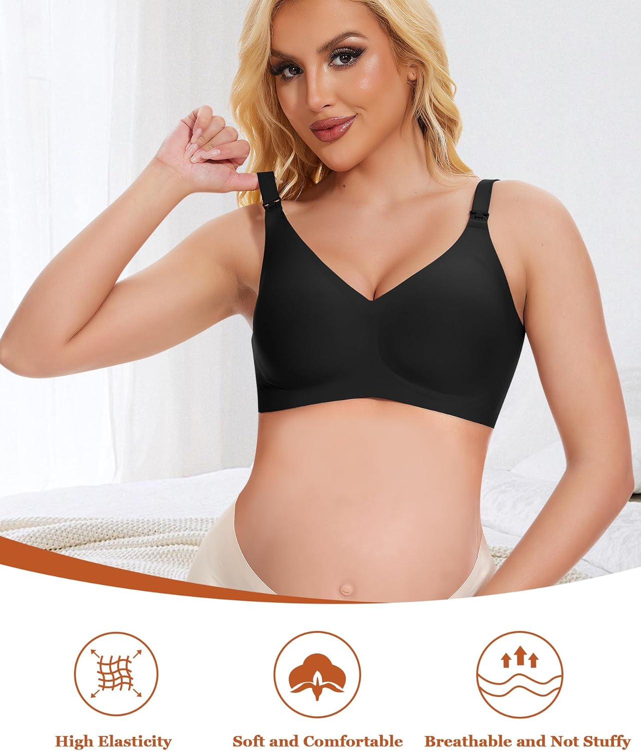 Qoonoo Nursing Bra without Underwire Pregnancy Bra Women'S Bra Large Breasts Bra Sleep Bra Padded Nursing Bra (Black, XXL) image number 3