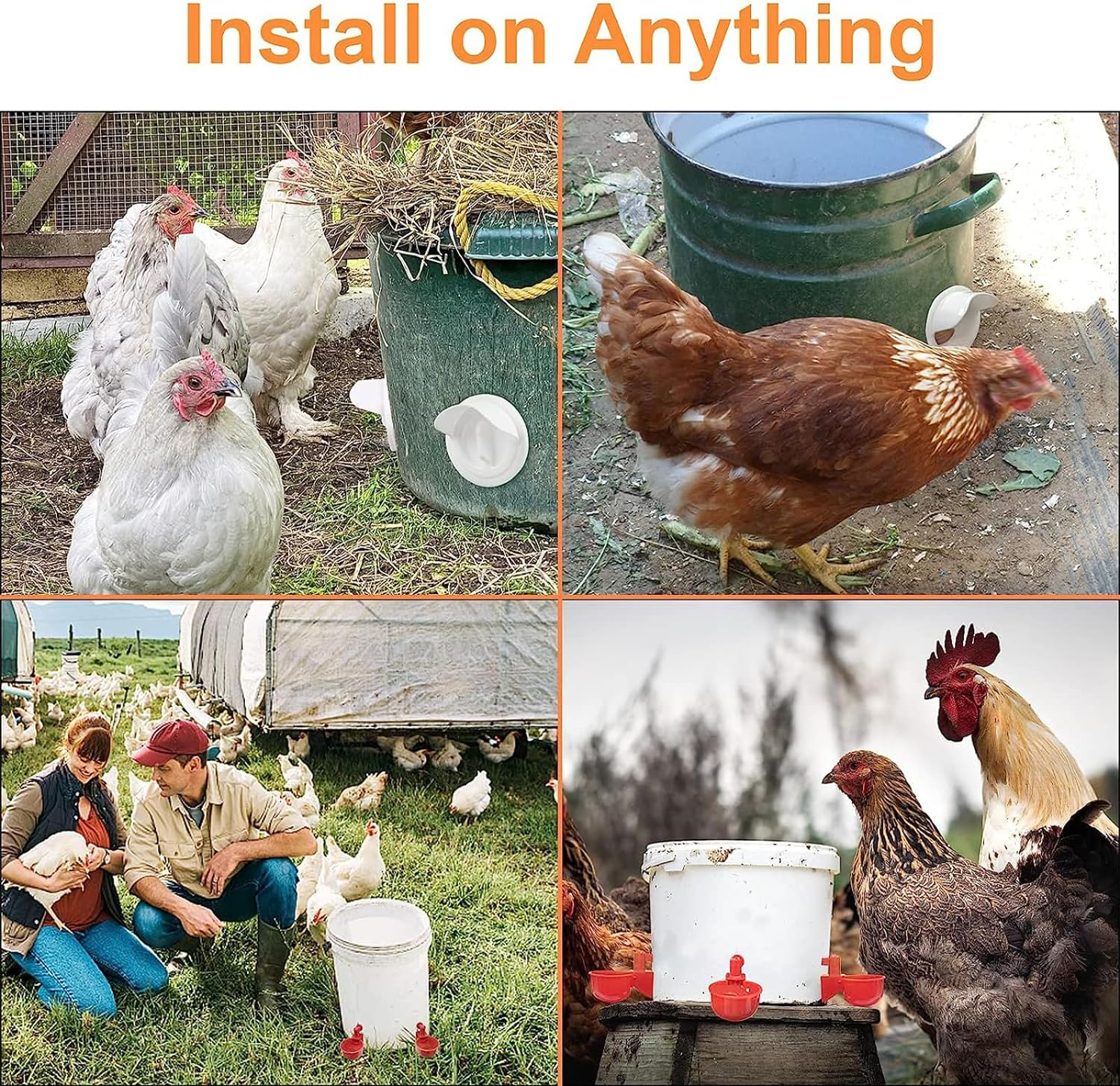 Chicken Feeder and Chicken Water Cups, Automatic 6 Pcs Feeders Port and 6 Pcs Water Cups, Rodent Proof Rain Proof Poultry Feeder Kit for DIY image number 2