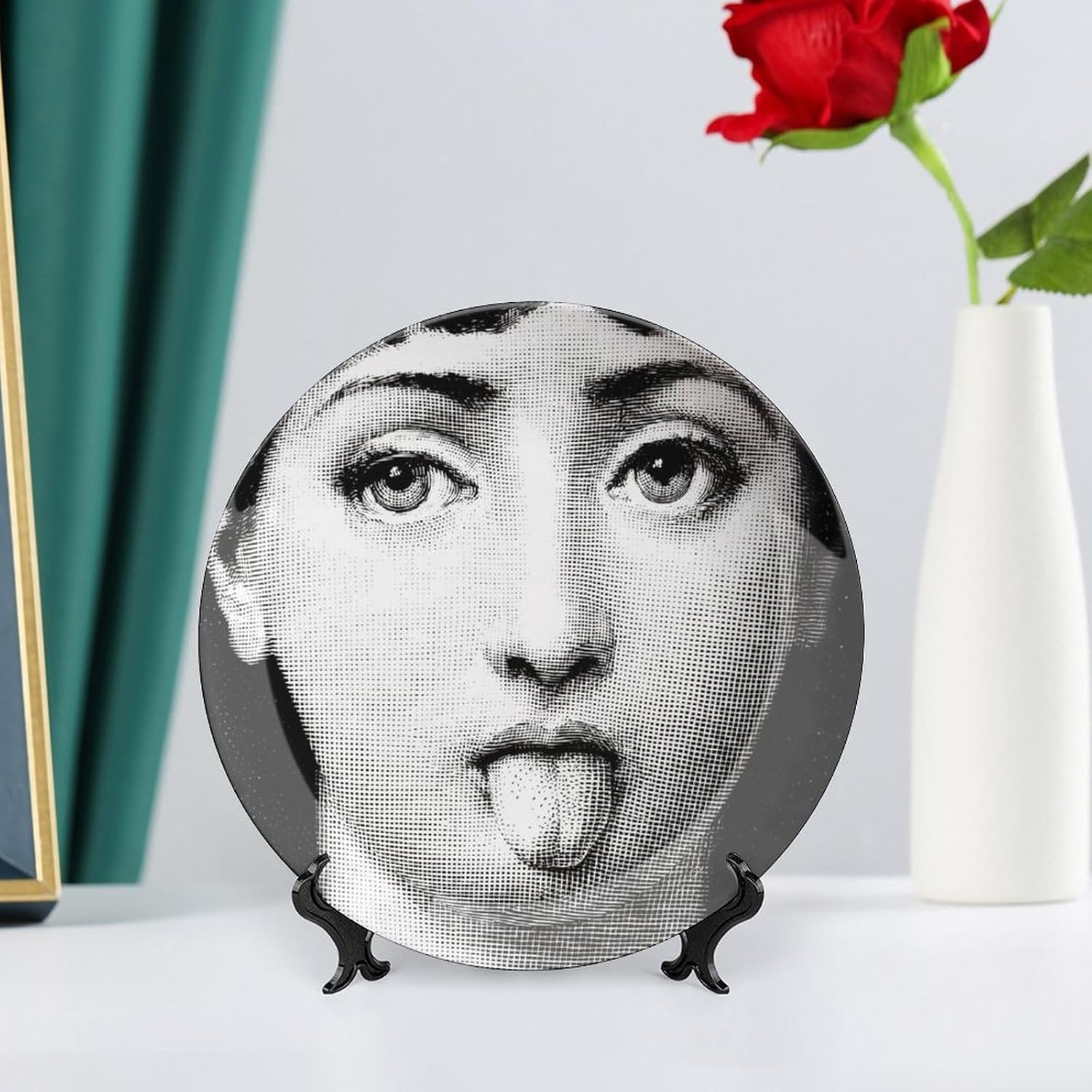 Lina Cavalieri Plate, Wall Decorative Plate, Mysterious Face Plate Wall Hanging Decoration,Including Bracket and Special Spring Hook, 8 Inch, S7