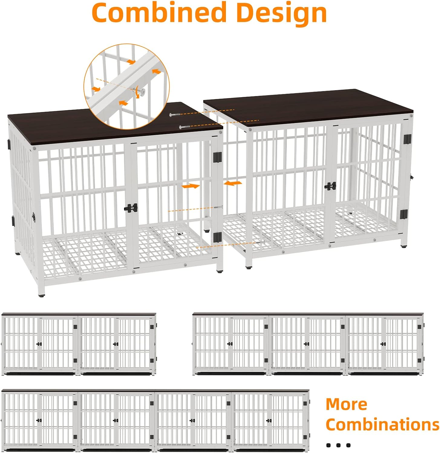 Bingopaw Wooden Dog Crate Indoor: 42Inch Furniture Style Pet Cage Pet Kennel End Table with Three Doors and Removable Tray for Large Dogs White image number 4