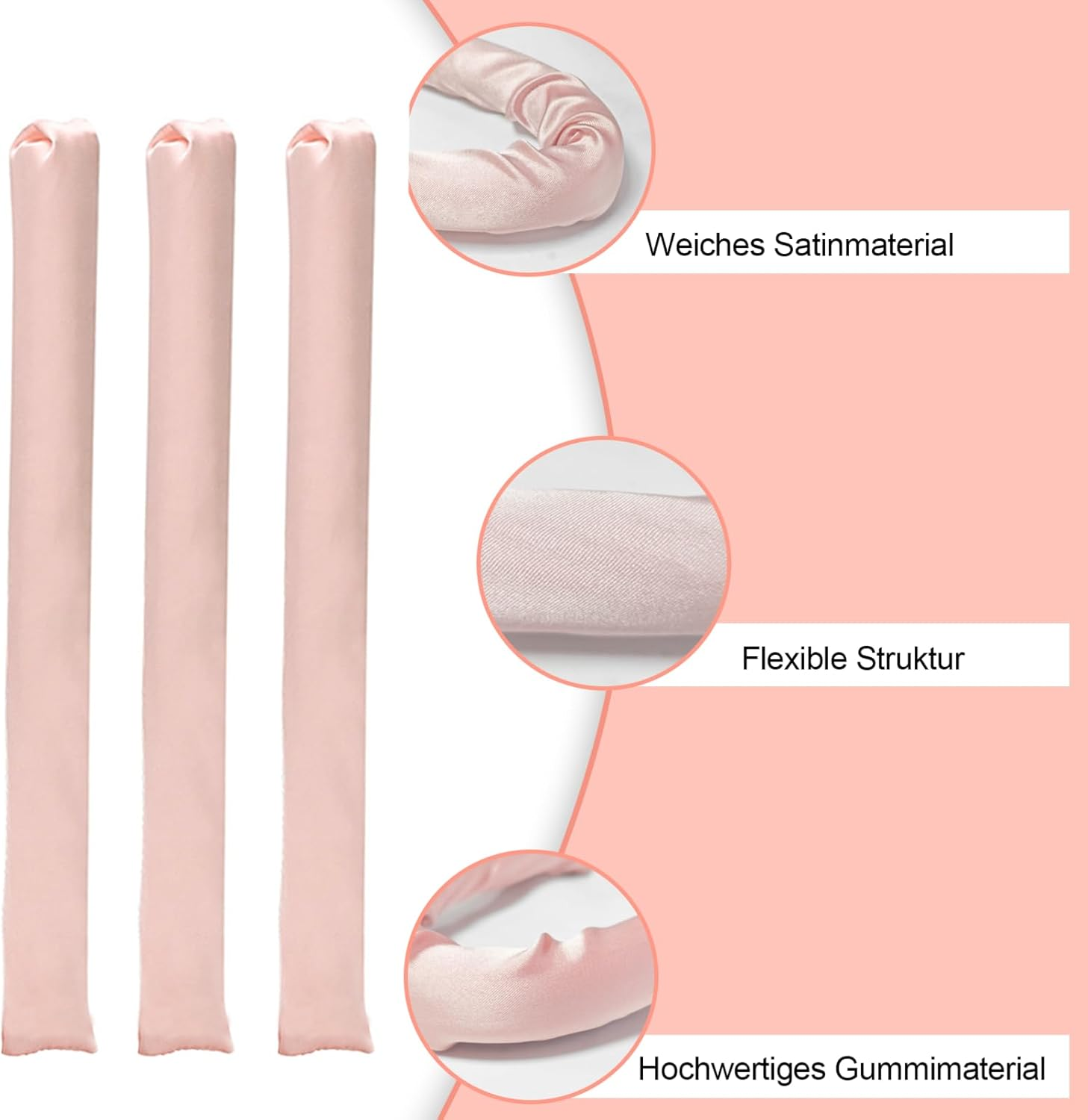 Pack of 6 Curls without Heat, Heat-Free Curlers, Overnight Curls, Overnight Blowout Curls, Satin Heat Free Curling Iron, DIY Heatless Curls Band for All Hair Types (Pink)