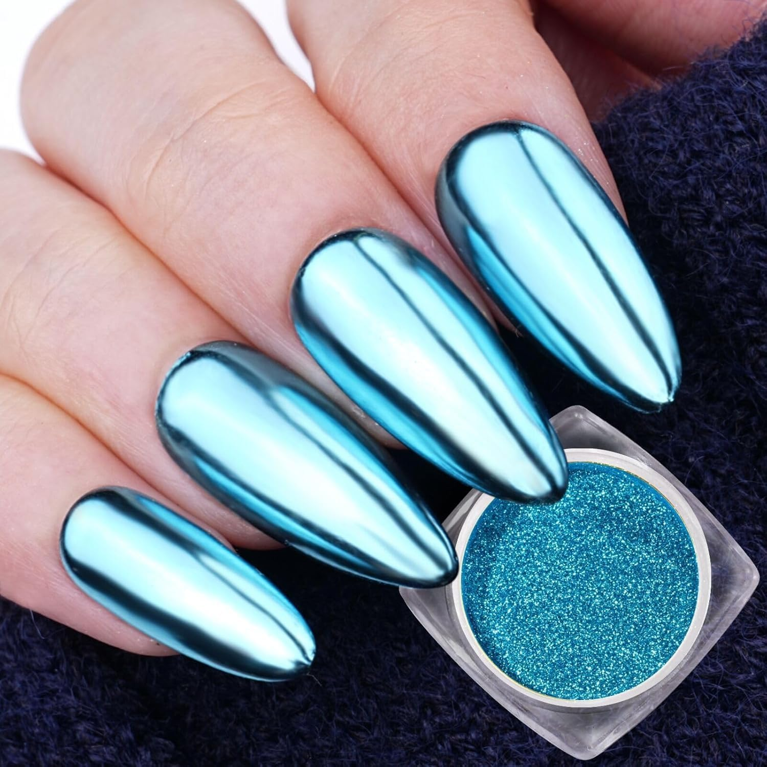 Pretty Diva Cyan Chrome Nail Powder, Cyan Blue Chrome Nail Powder Mirror Chrome Powder for Nails Metallic Chrome Nail Pigments Powder Decoration for Nail Art