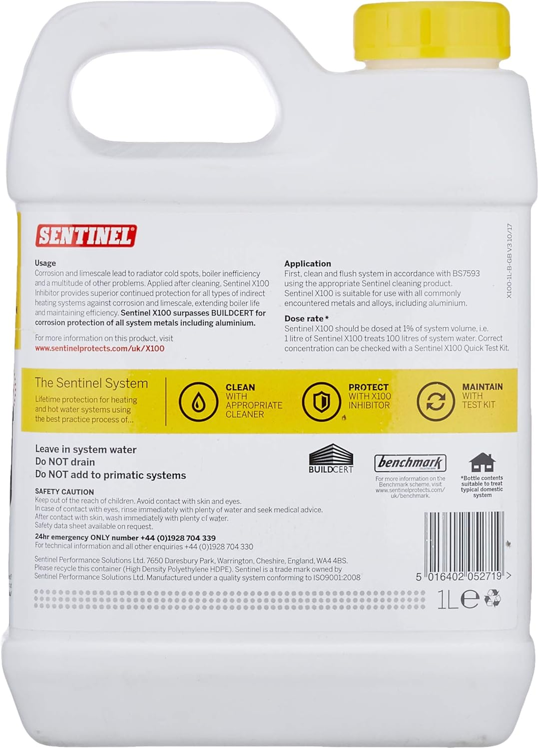 Sentinel - X100 Inhibitor 1L, Market Leading Heavy Duty Central Heating Inhibitor, Protection against Corrosion and Limescale, Ensures Maximum Heating Efficiency and Extends System Life, Clear (88000) image number 4