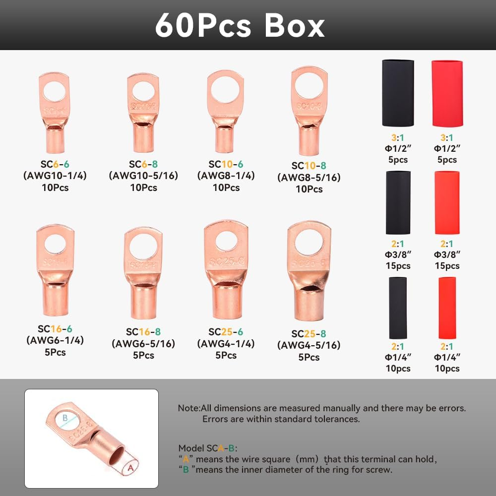 Aucent Battery Cable Lug Crimping Tool Wire Crimper with 60Pcs Lugs and Wire Cutter AWG 10-1/0 for Copper Ring Terminals