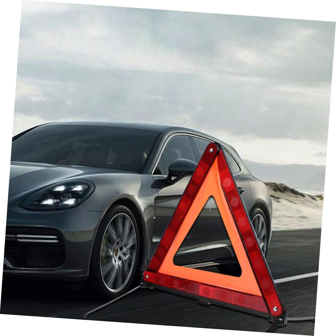 Amosfun Reflective Red Road Safety Warning Triangle Sign Emergency Hazard Warning for Vehicles Portable Car for Roadside Use