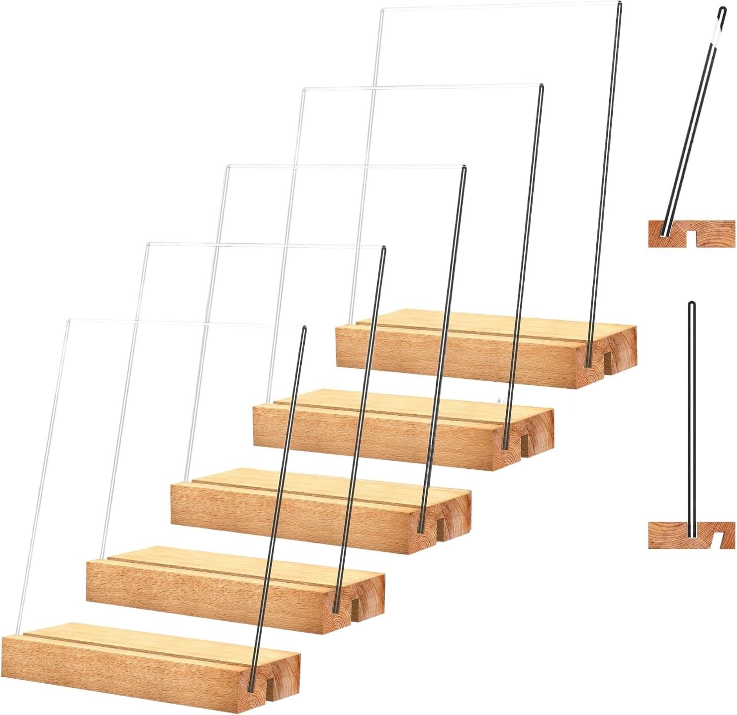 5 Pack A5 Acrylic Sign Holder Set - Double-Sided Table Display Stand with Wooden Base | Vertical & Slant Back for Wedding Menus, Table Numbers, Retail, Office, Vendor Booth (5.8 X 8.3 In） image number 1