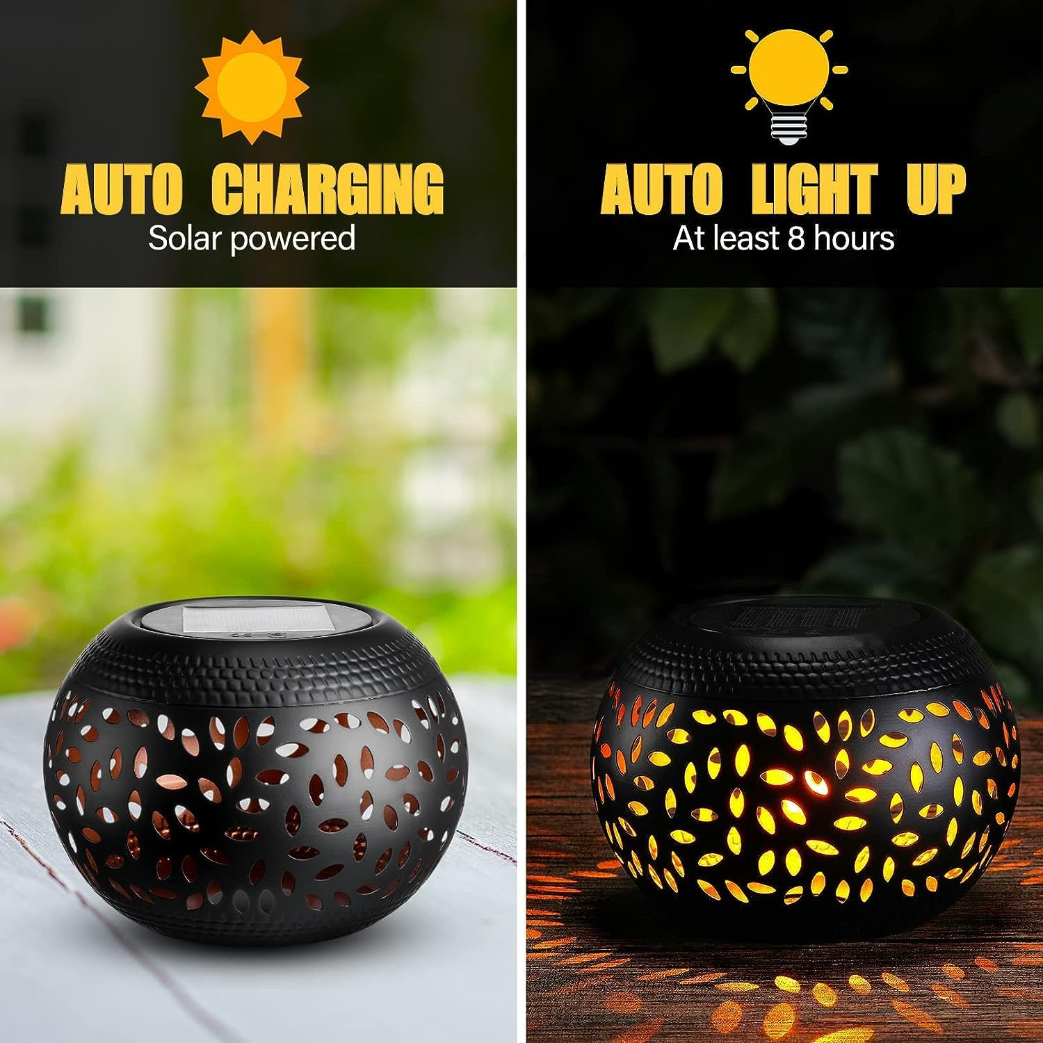 OMRAYTU Solar Table Lanterns Outdoor Waterproof LED Lamp Black- Solar Powered Decorative Lantern for Indoor Desk Bedroom Patio Garden Pathway Yard - White-1 Pack image number 6