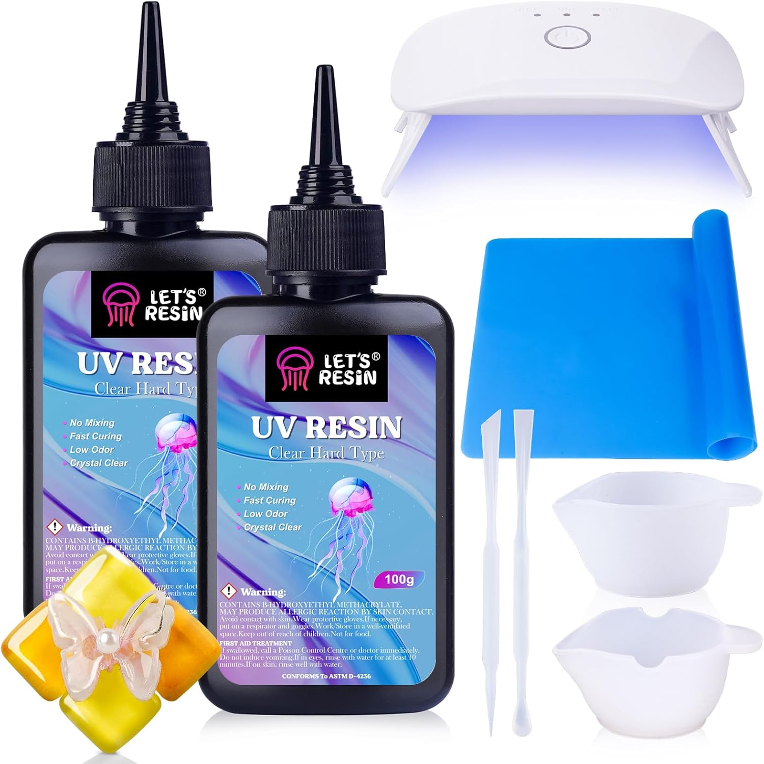 LET'S RESIN UV Resin Kit with Lamp, Upgraded 200G Crystal Clear&Low Odor UV Resin Kit, UV Light, Silicone Mat, Ultraviolet Epoxy Resin Hard, UV Resin Starter Kit for Jewelry, Craft Decor image number 2