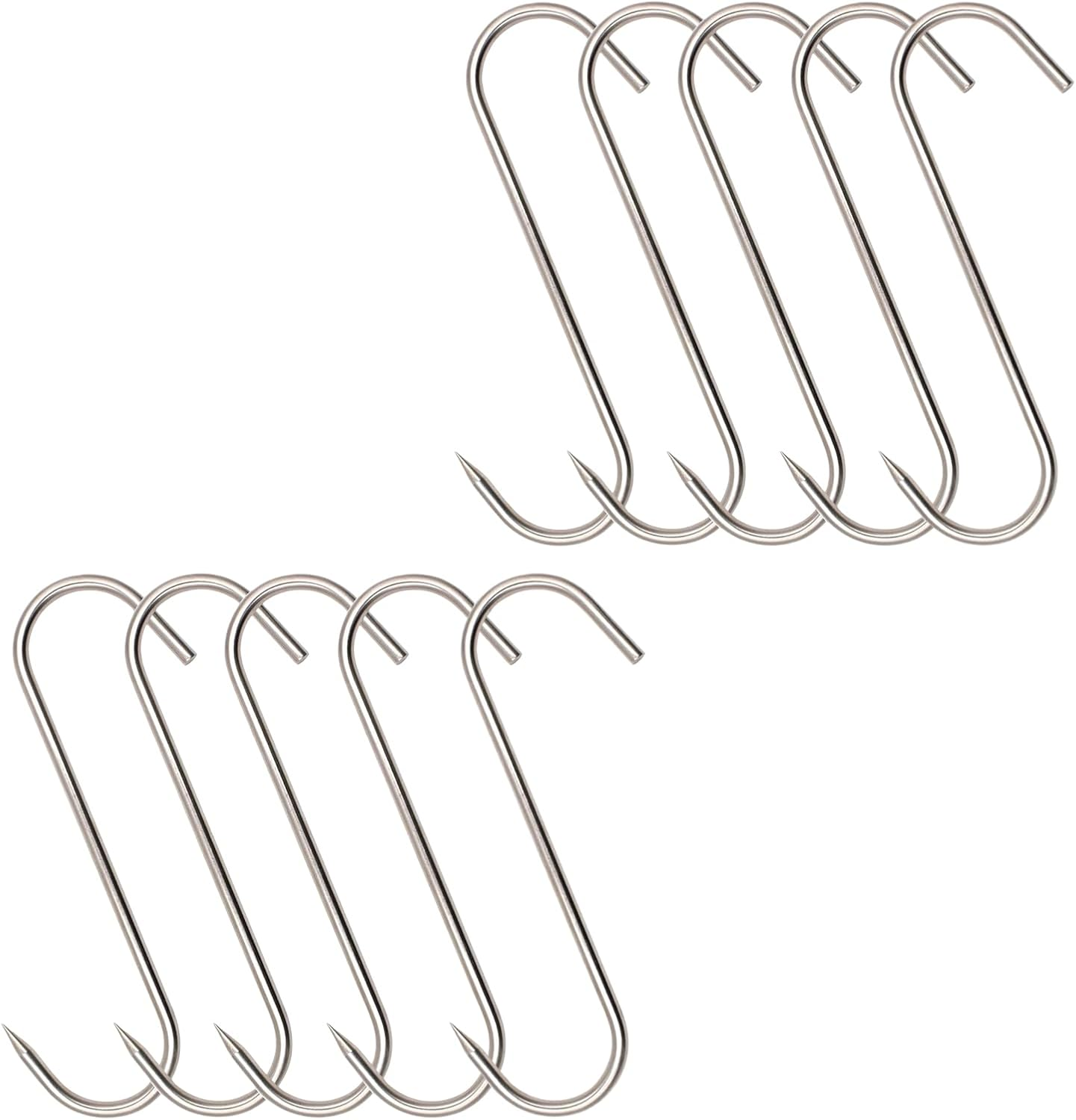 INCAUCA 10 Pieces Meat Hook, 17.5Cm 4Mm Meat Hooks for Butchering Hanging Smoker Grilling, Stainless Steel S Shaped Hooks, Butcher Hook for Meat Processing Beef Chicken Bacon BBQ