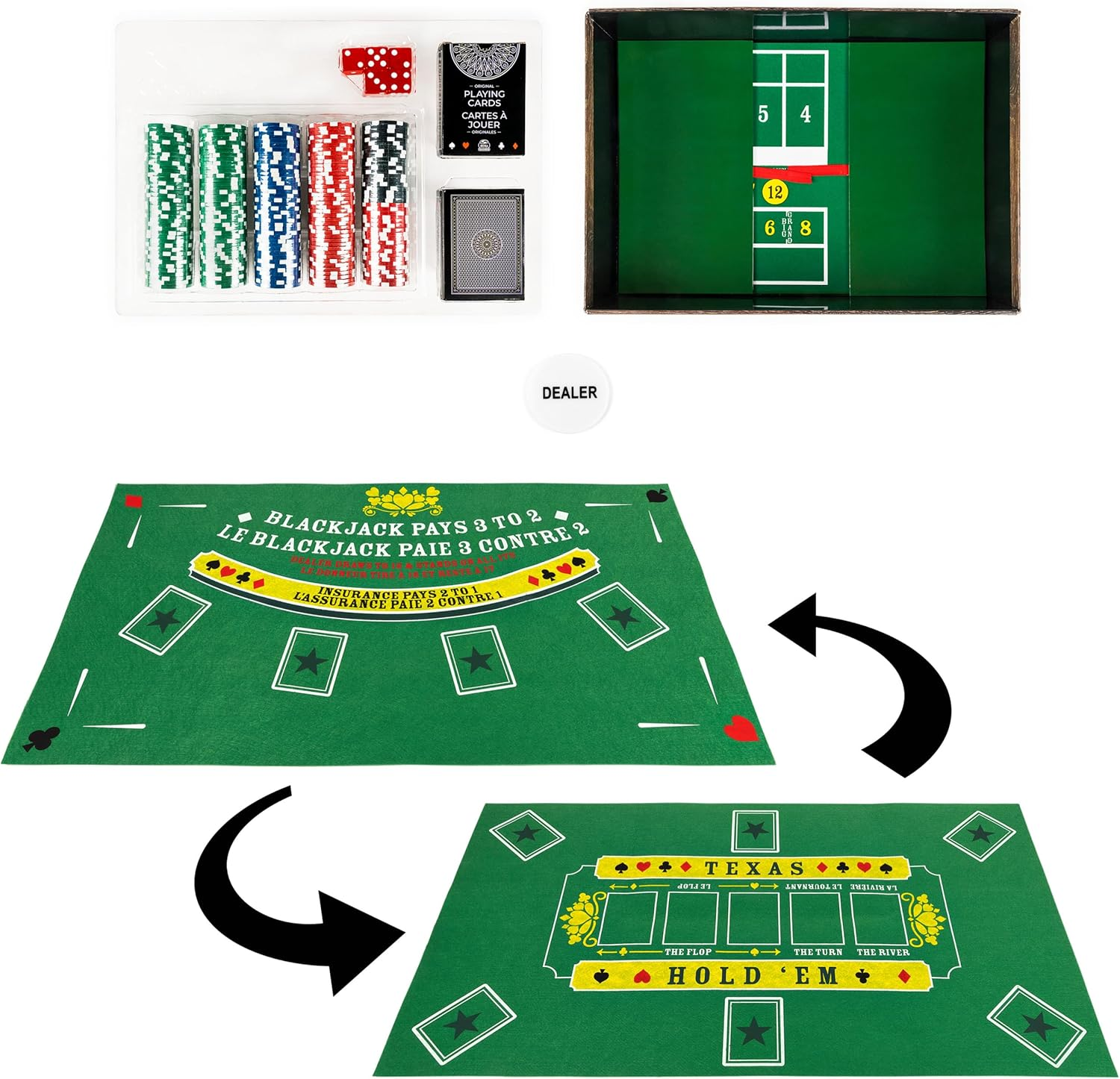 Deluxe Casino Set, 3 Classic Games in 1: Craps, Blackjack, and Poker, Classic Games for Ages 10 and Up image number 1